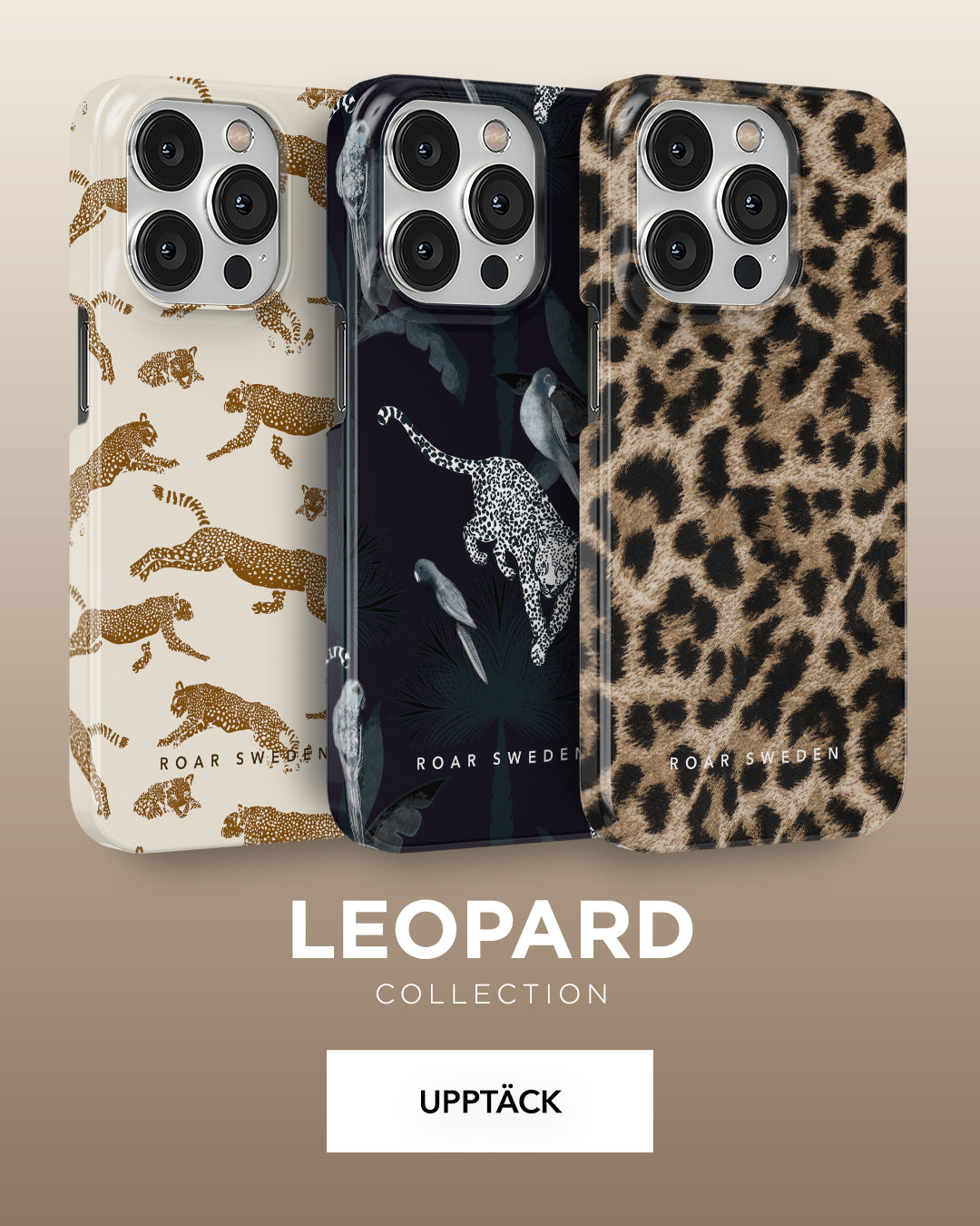 A display of leopard-themed smartphone cases from the uppercase leopard collection.