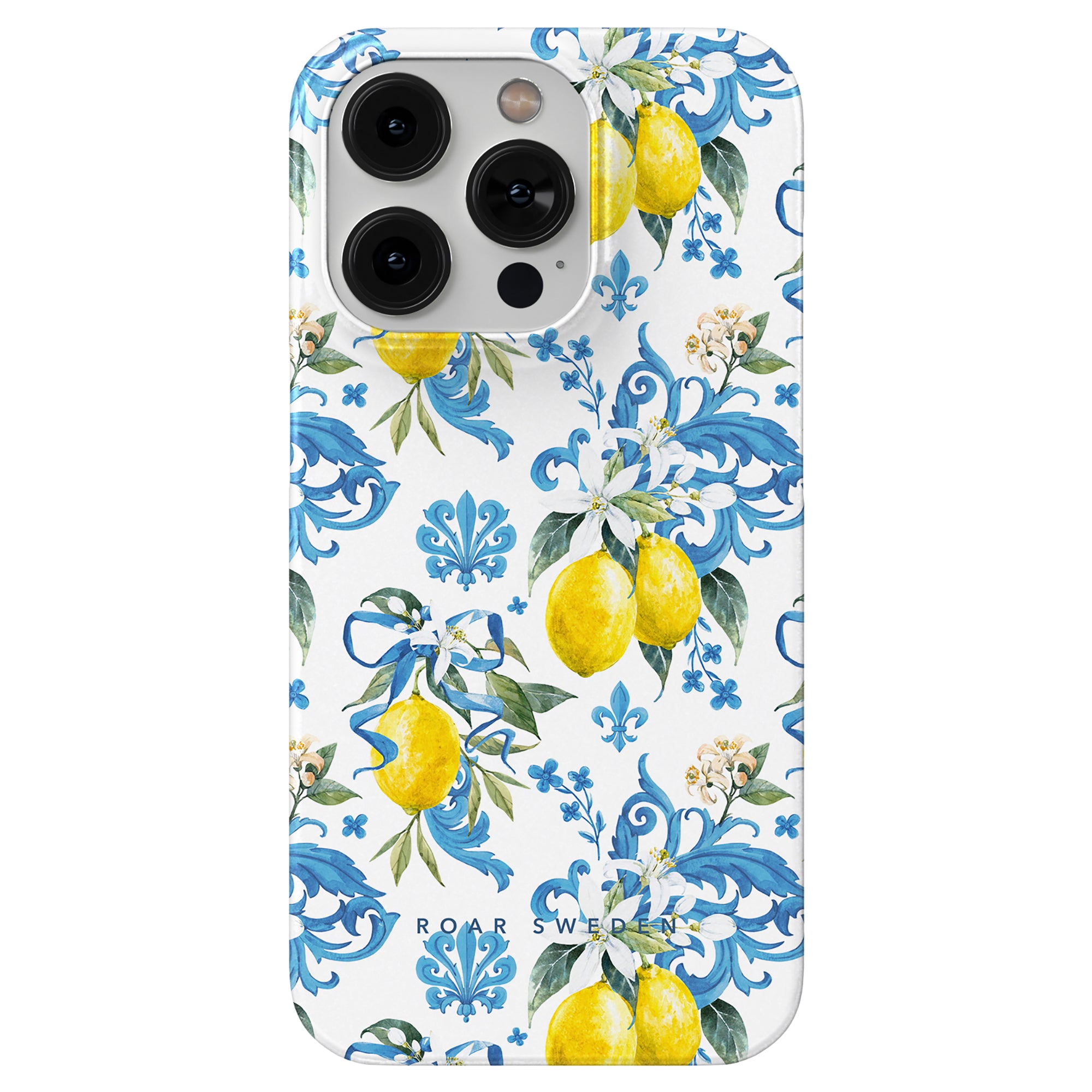 Bianca - Slim case with a lemon and blue floral pattern inspired by Sicilian culture.