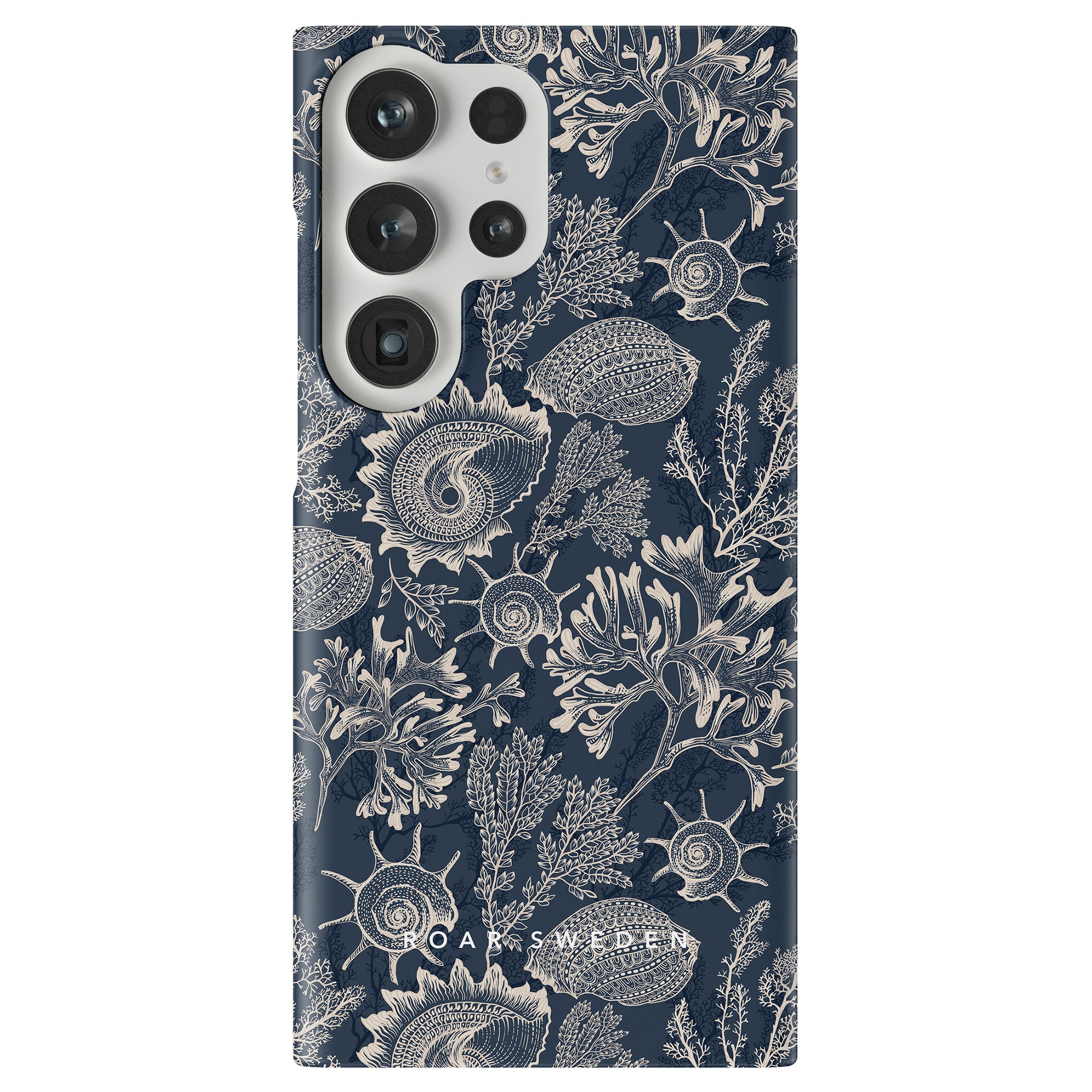En mobilskal-design med ett blått koraller - smalt fodral med blommönster.