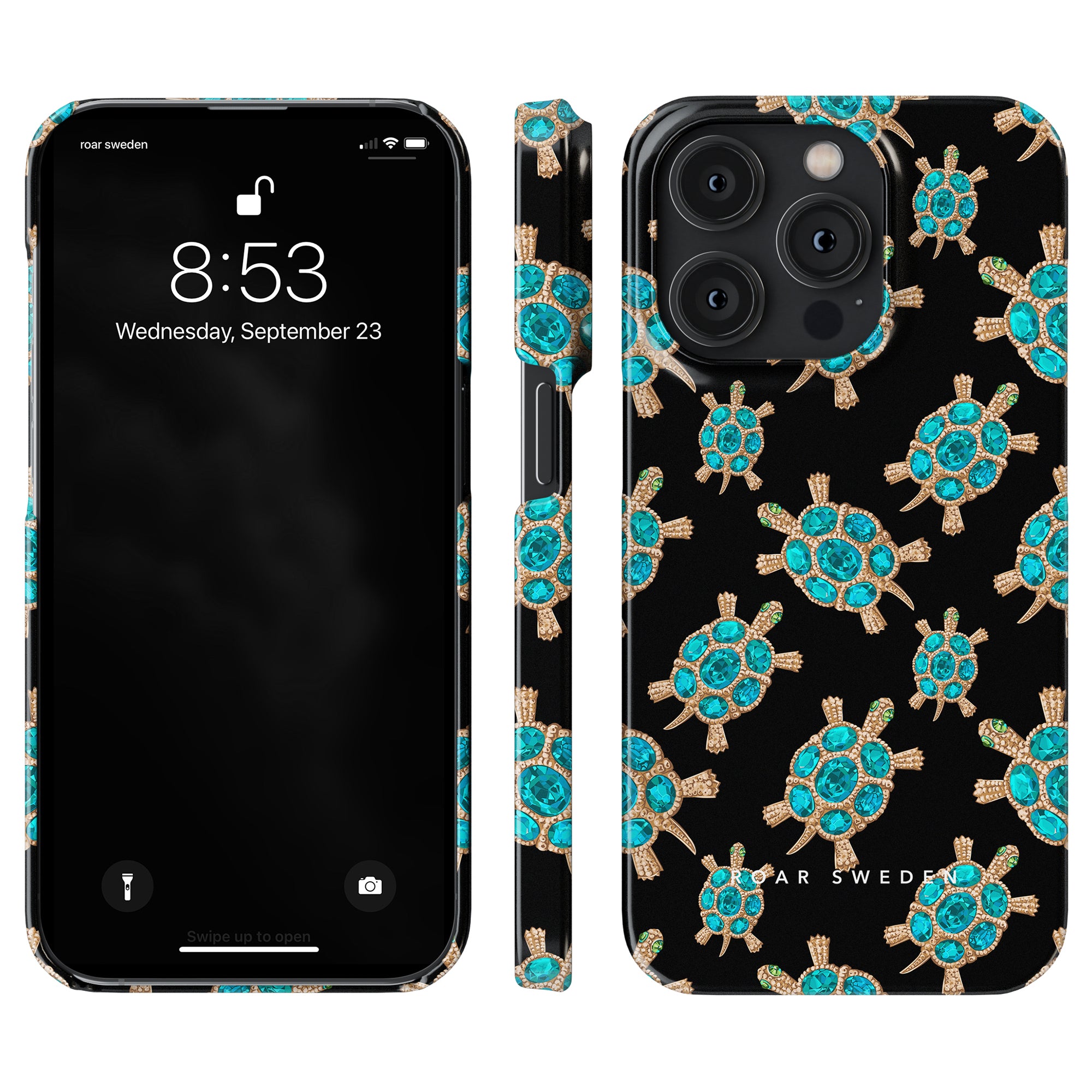 An elegant smartphone accessory, the Diamond Turtle - Slim case features a beautiful turtle pattern on its black surface.