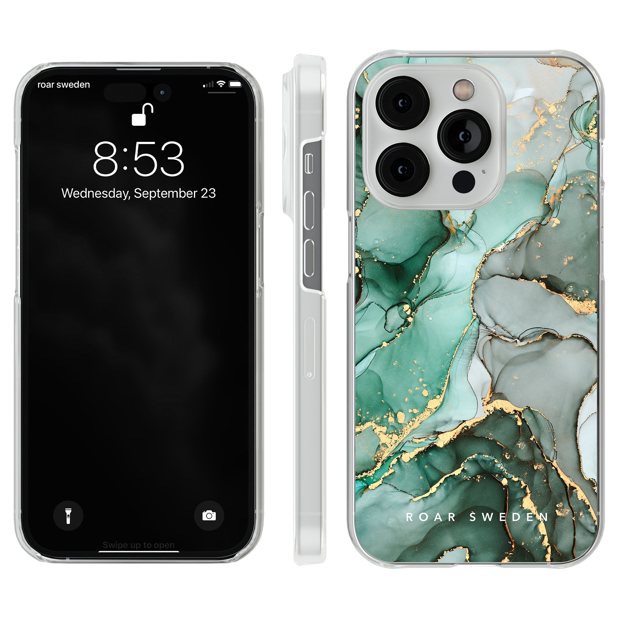 An Emerald - Clear Case för iPhone 11 Pro med en grön marmordesign.