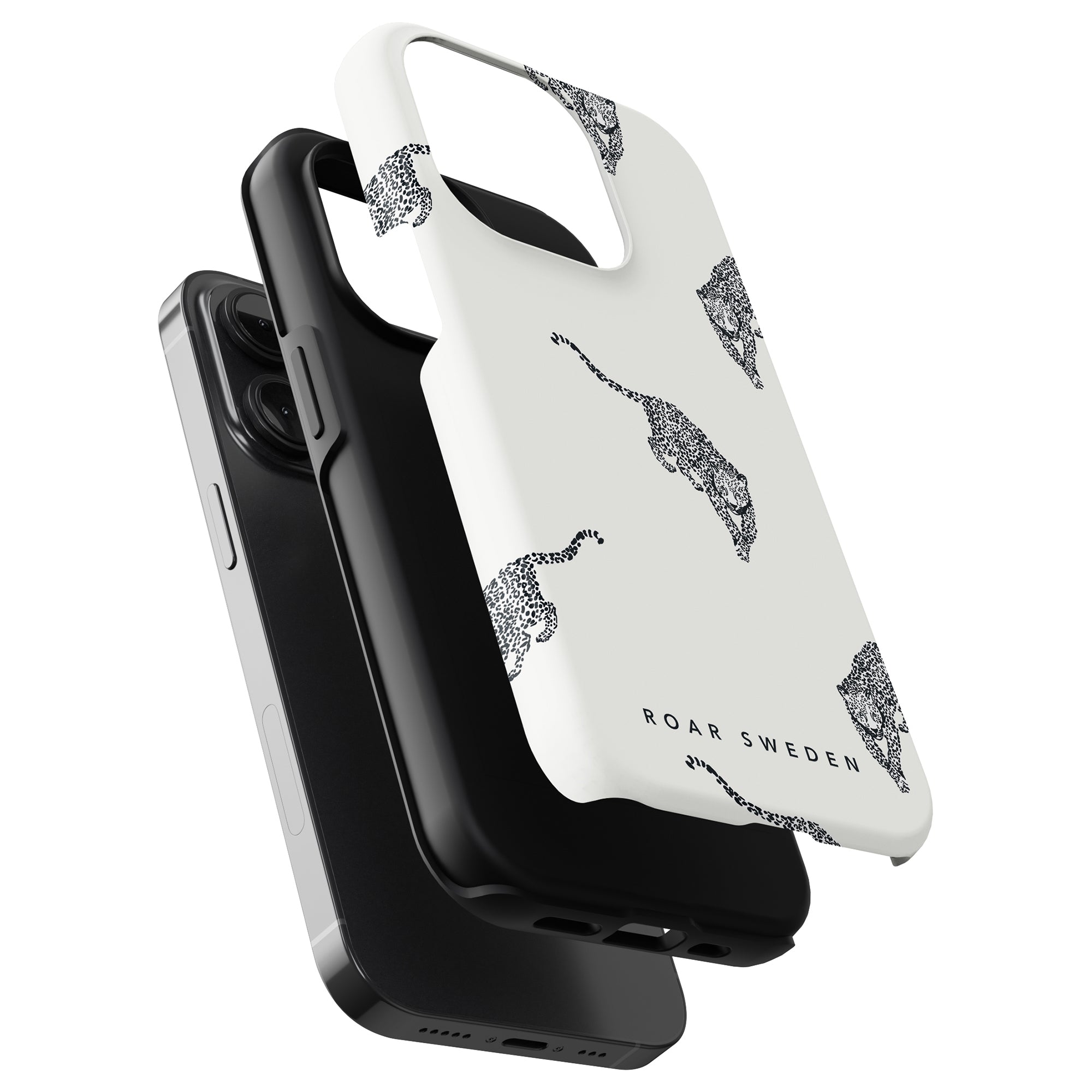 A white Kitty Deluxe - Tough Case with a tiger print on it, showcasing elegance and innovation.