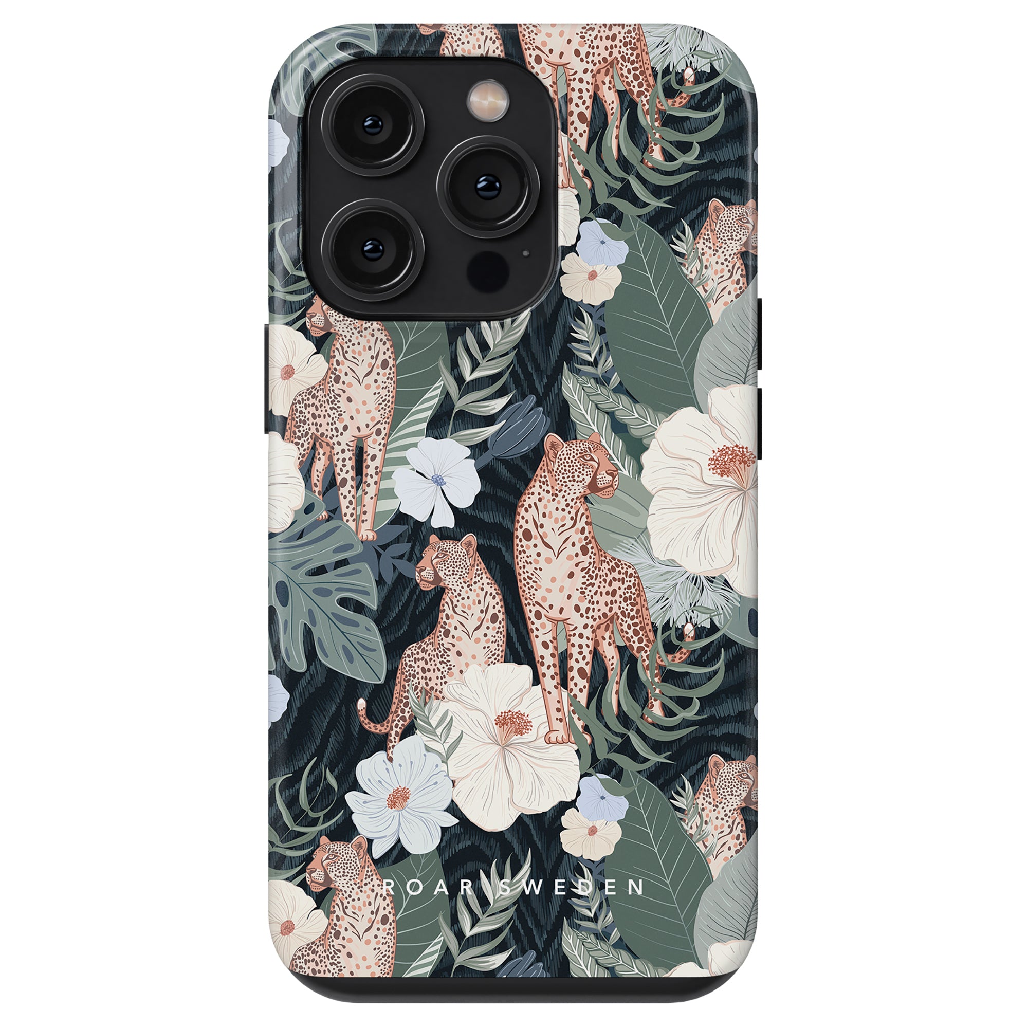 A Leopardess - Tough Case with a jungle-themed design, featuring leopards and floral patterns from our exclusive Leopard Collection.