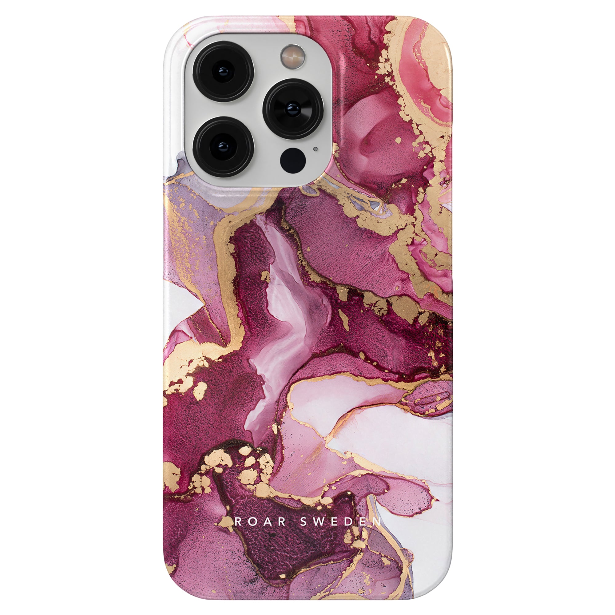 Levante - Ett smalt telefonfodral med design i rosa och guldmarmor.