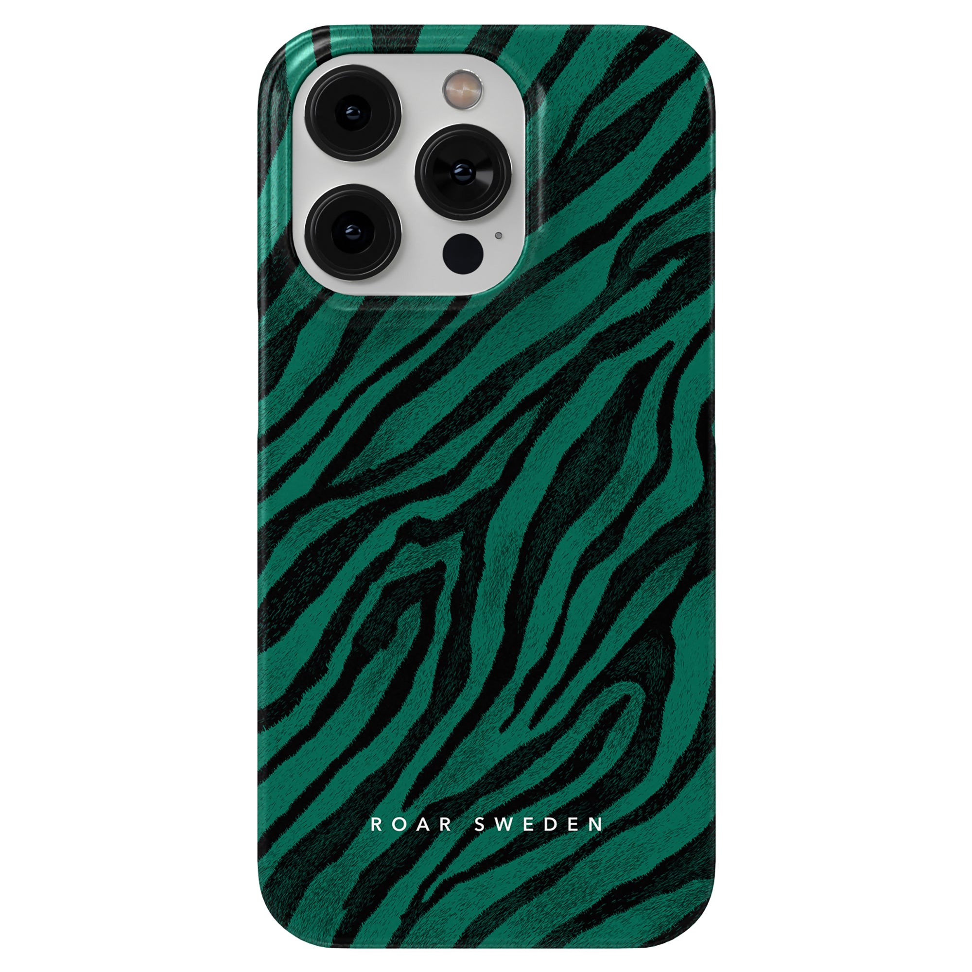 Ett djärva svarta streck och smaragdgrön nyans fodral för iPhone 11, känt som Nala - Slim fodral, har en livlig grön och svart zebra.
