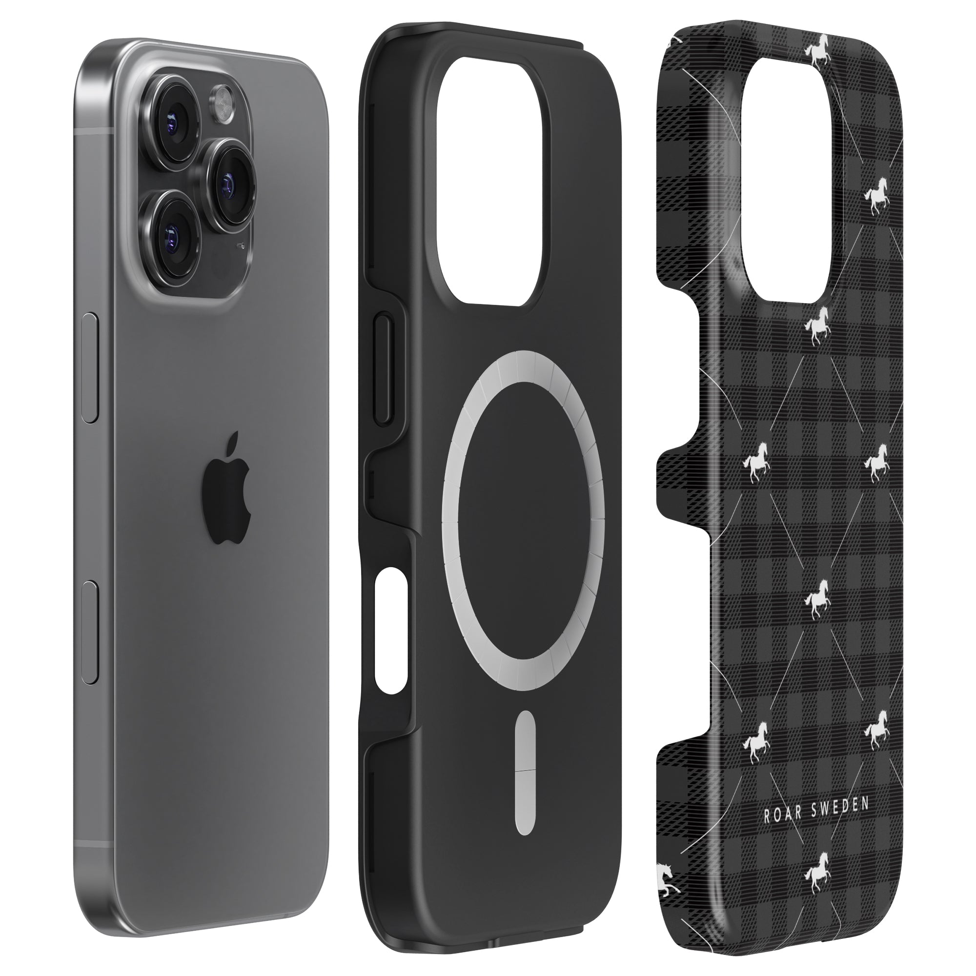 Plaid Horse Black - Magsafe Tough Case - Roar Sweden