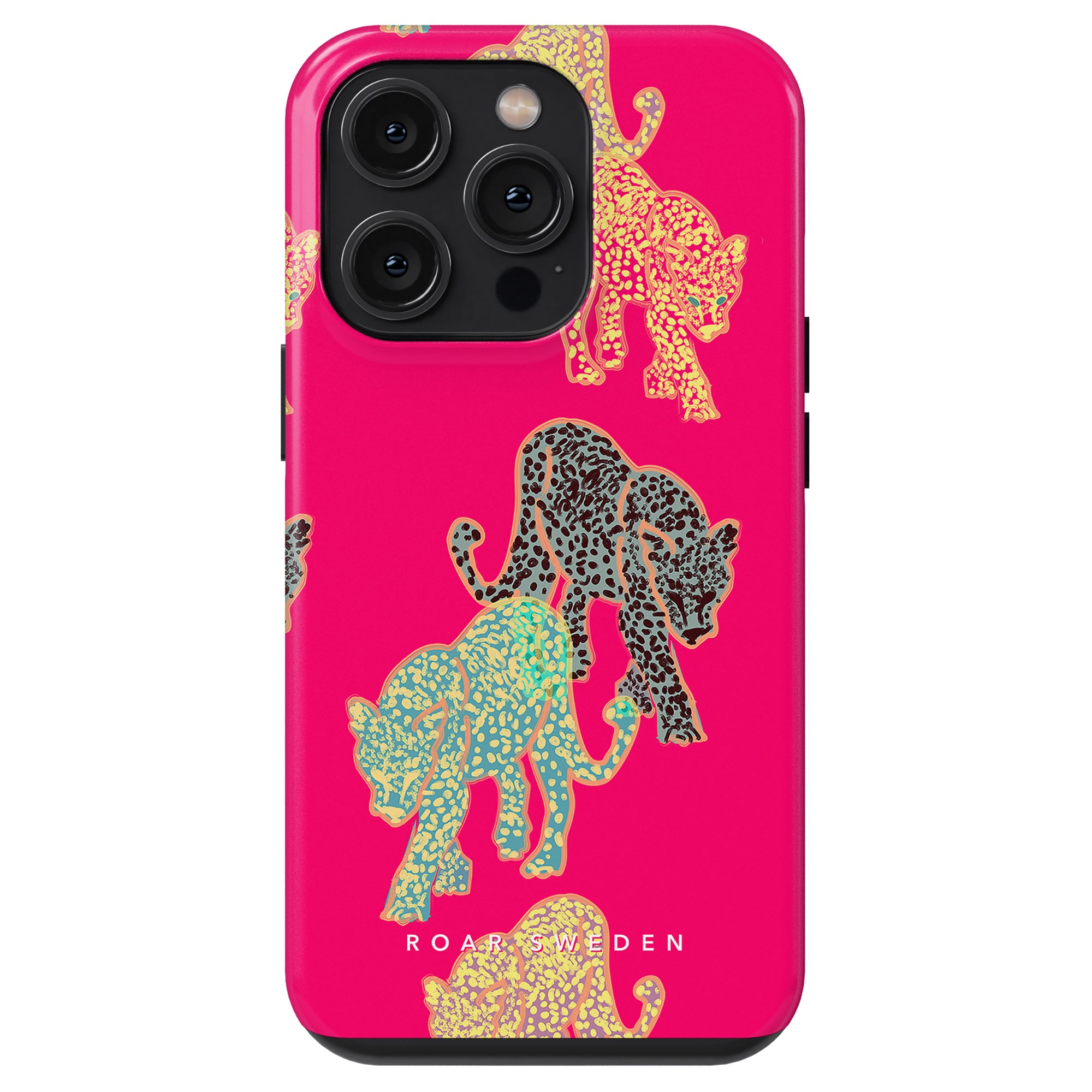 Ett skyddande rosa telefonfodral med leopardmönster, perfekt som Purr - Tough Case för din smartphone.