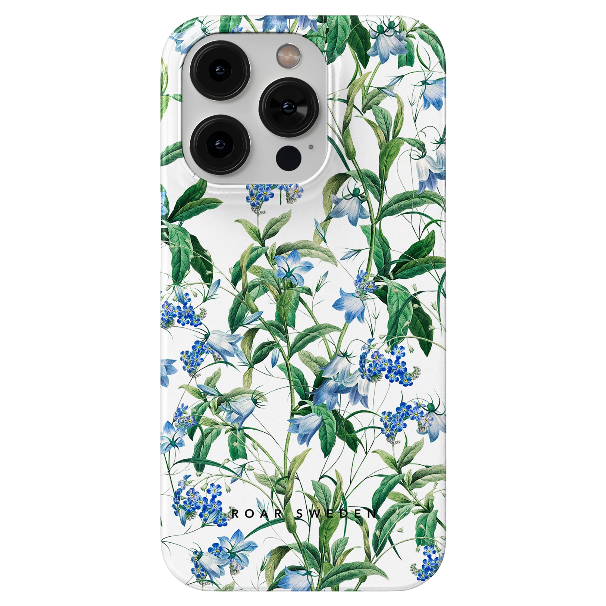 White smartphone case with a Blue Bells - Slim case design, inspired by natural motifs.