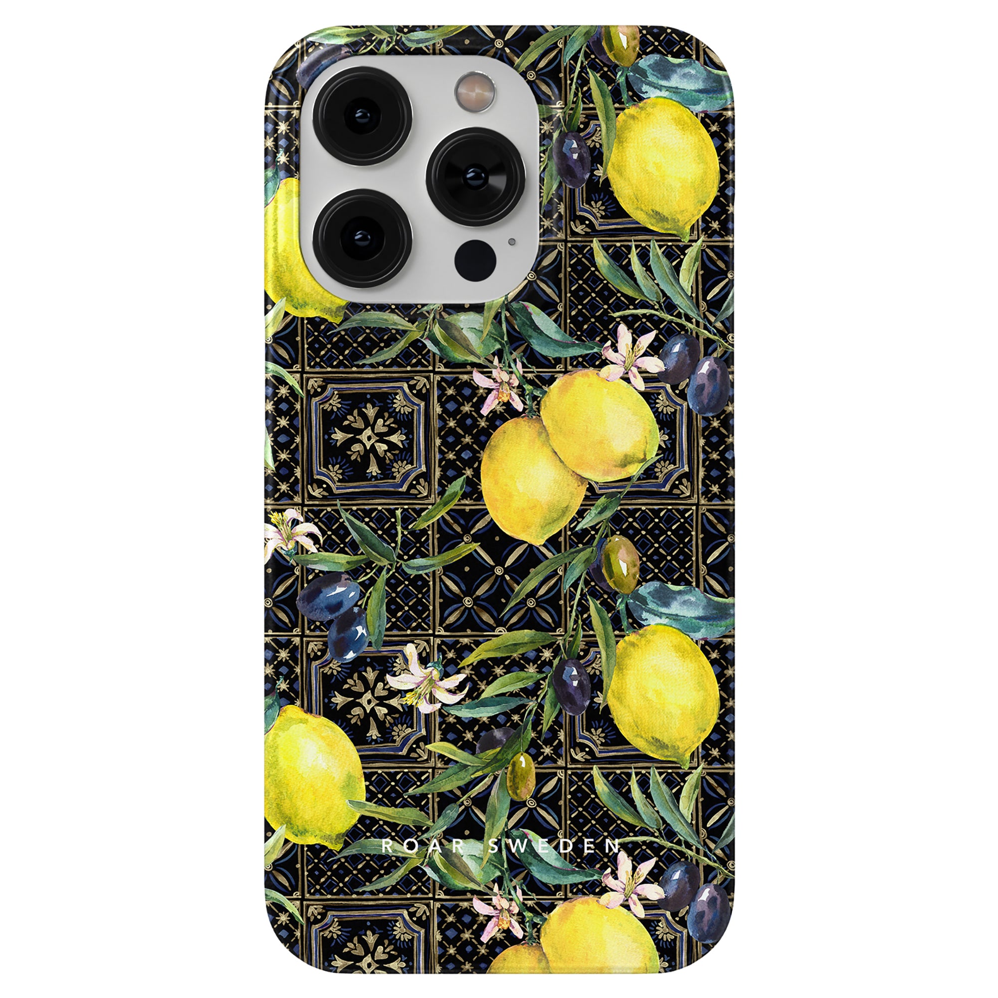 Decorative Sorrento - Slim case with lemon and floral design on a geometric background, inspired by the concept of natural ingredients.
