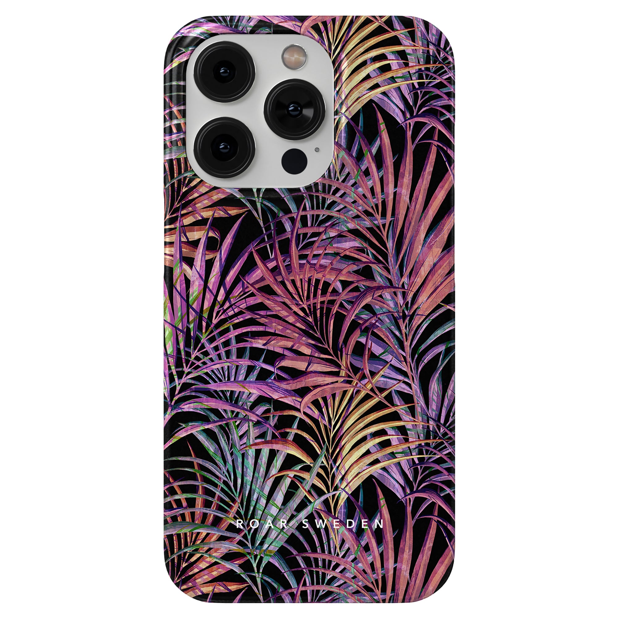 A smartphone case with a vibrant Summer Palms - Slim case design, featuring organic "ideal of sweden" text at the bottom.