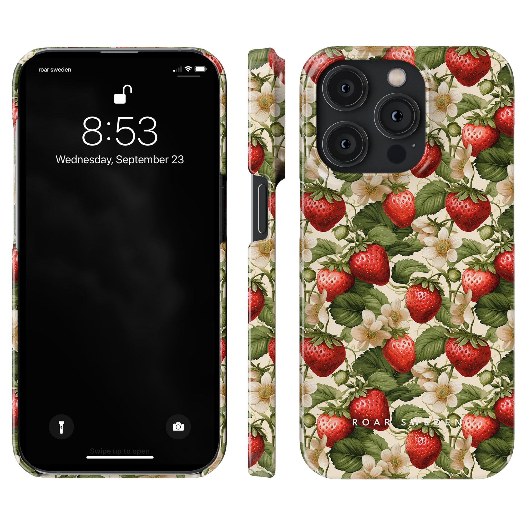 Smartphone with a Strawberries - Slim case featuring an integrated heart rate monitor.
