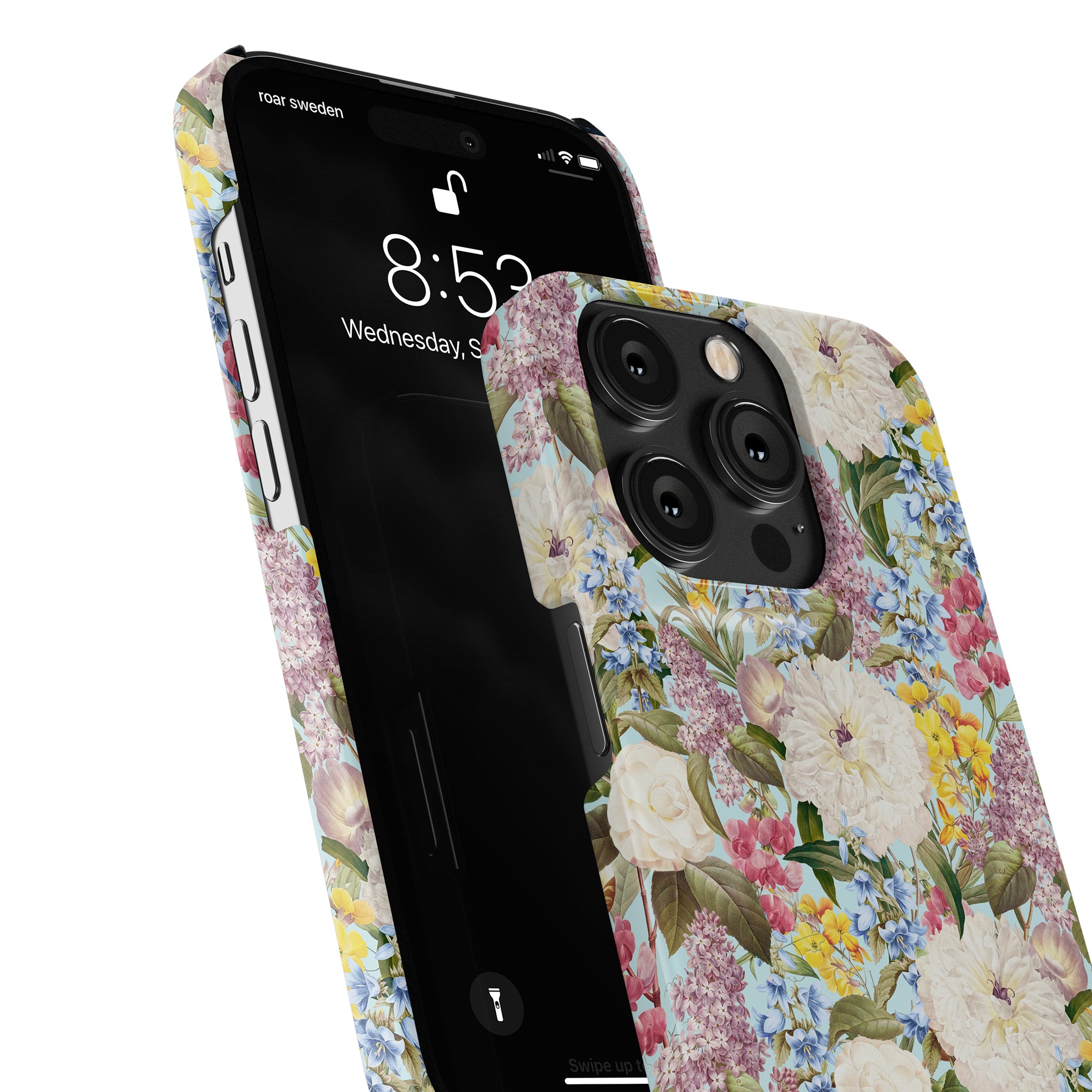 A smartphone with a Fragrant Paradise - Slim case displaying its triple-lens rear camera, a key feature emphasized in the product description for SEO purposes.
