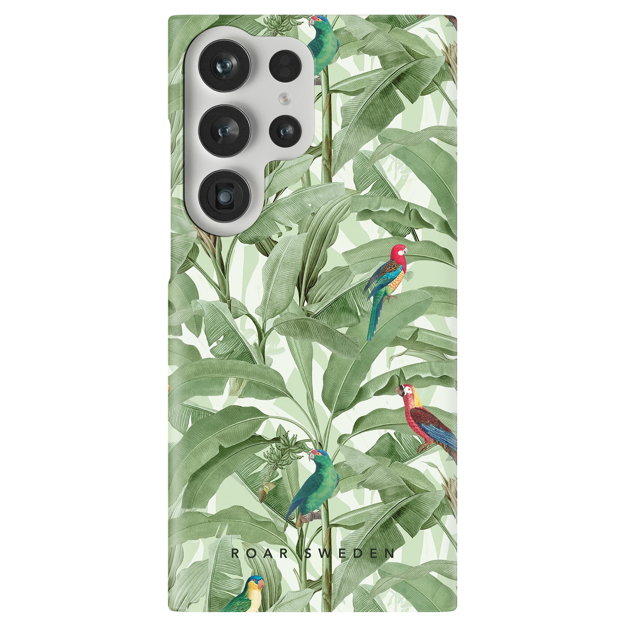 A Parrot Paradise slim case featuring a vibrant tropical parrot and lush foliage design, perfect for adding a pop of color to your device. Ideal for fans of unique, nature-inspired phone accessories.
