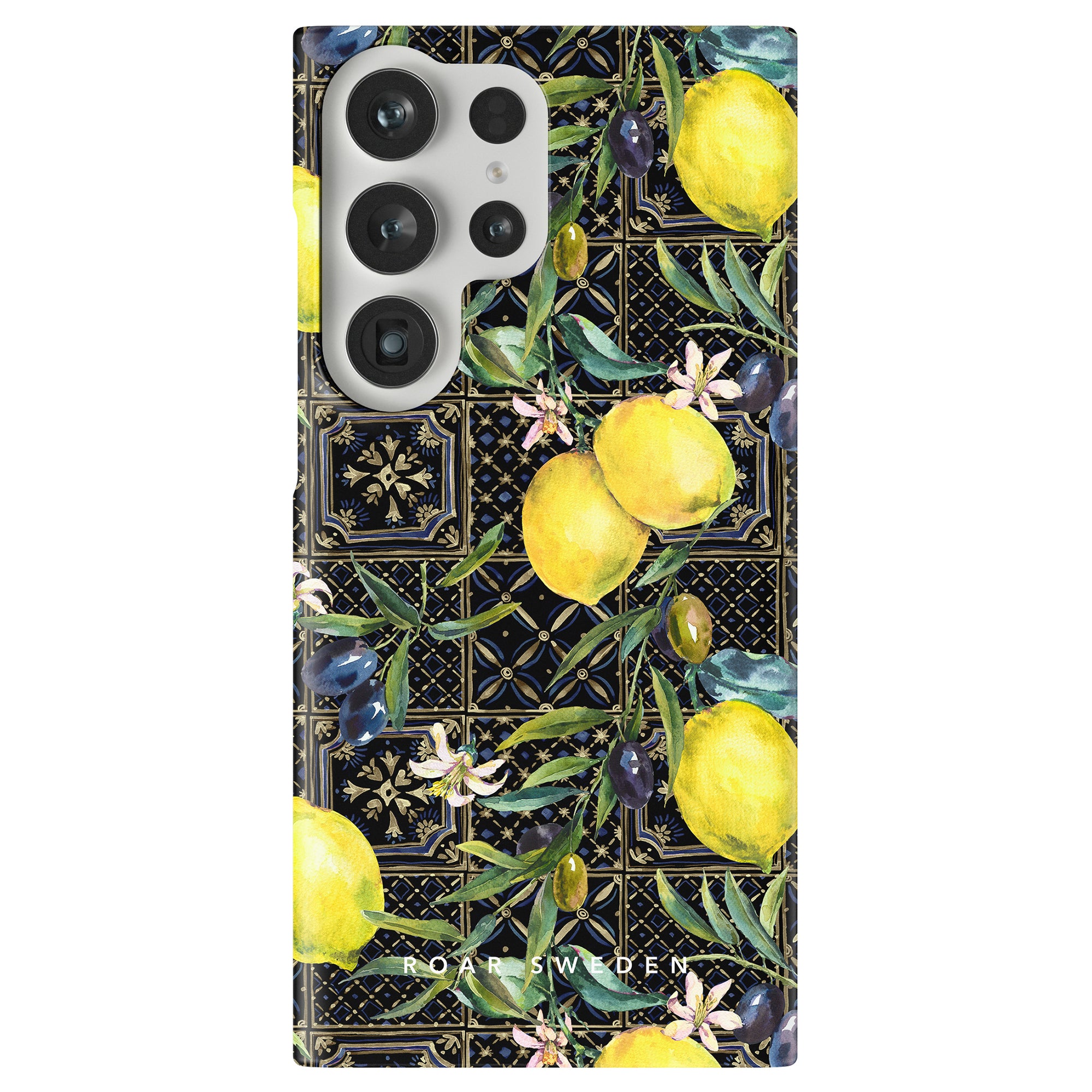 Sorrento - Slim case with lemon and floral motif on a patterned background, incorporating natural ingredients.