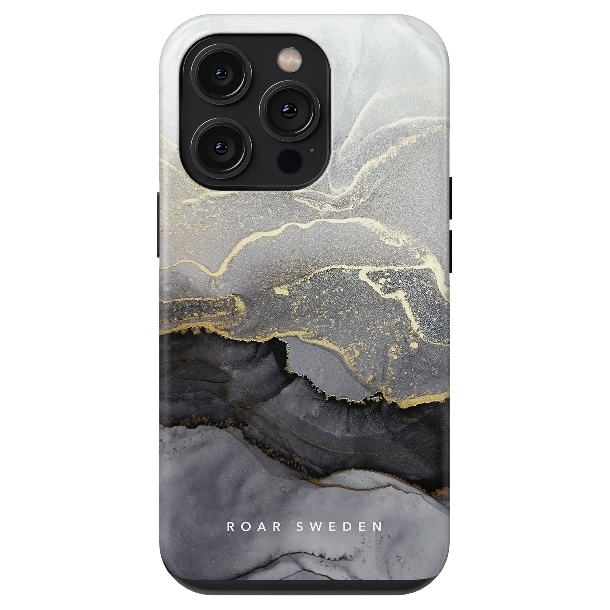 A black and gold marble case from Roar Swedens Sparkle - Tough Case collection for the iPhone 11 Pro.