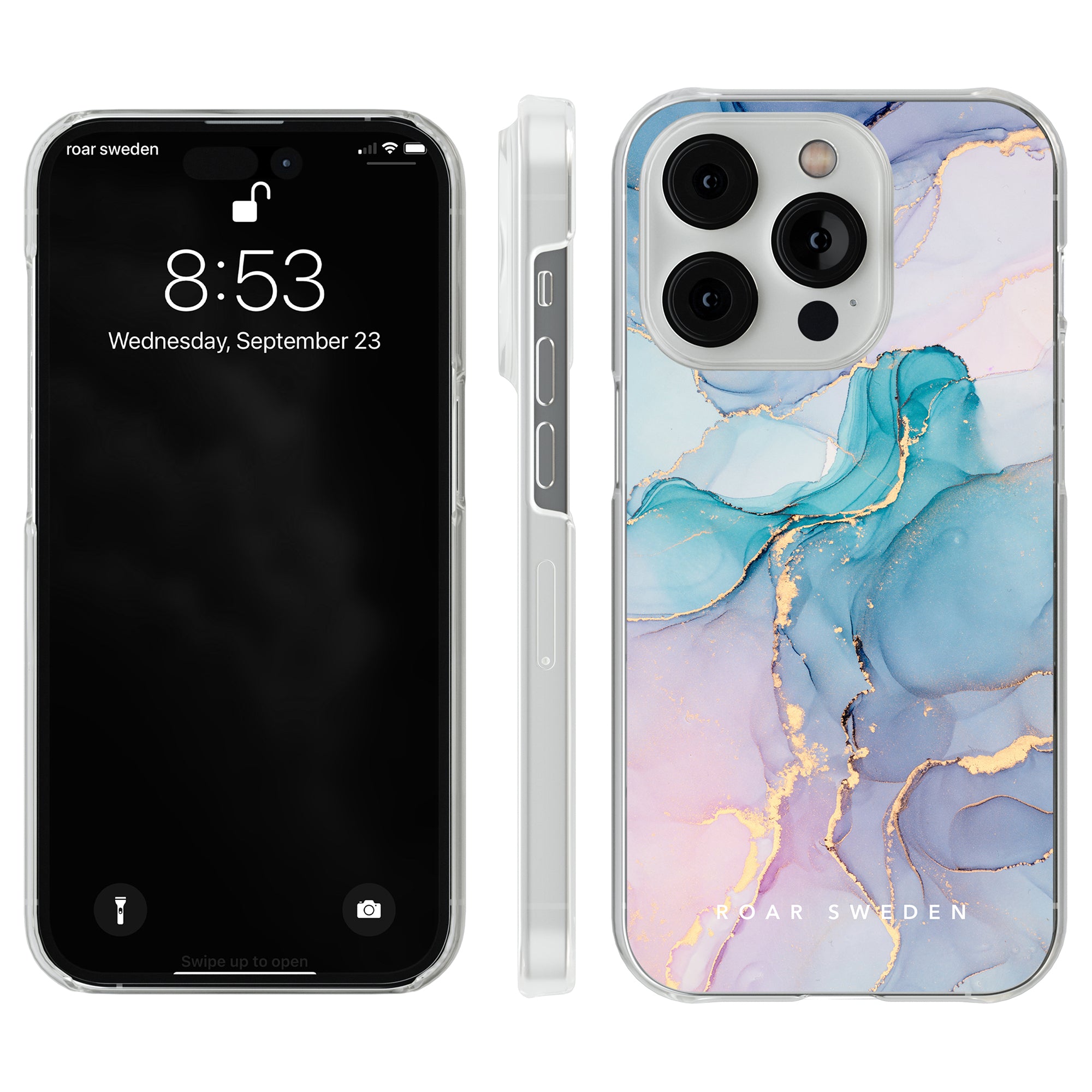 A Swirl - Clear Case with a marble pattern, suitable for Skal users.