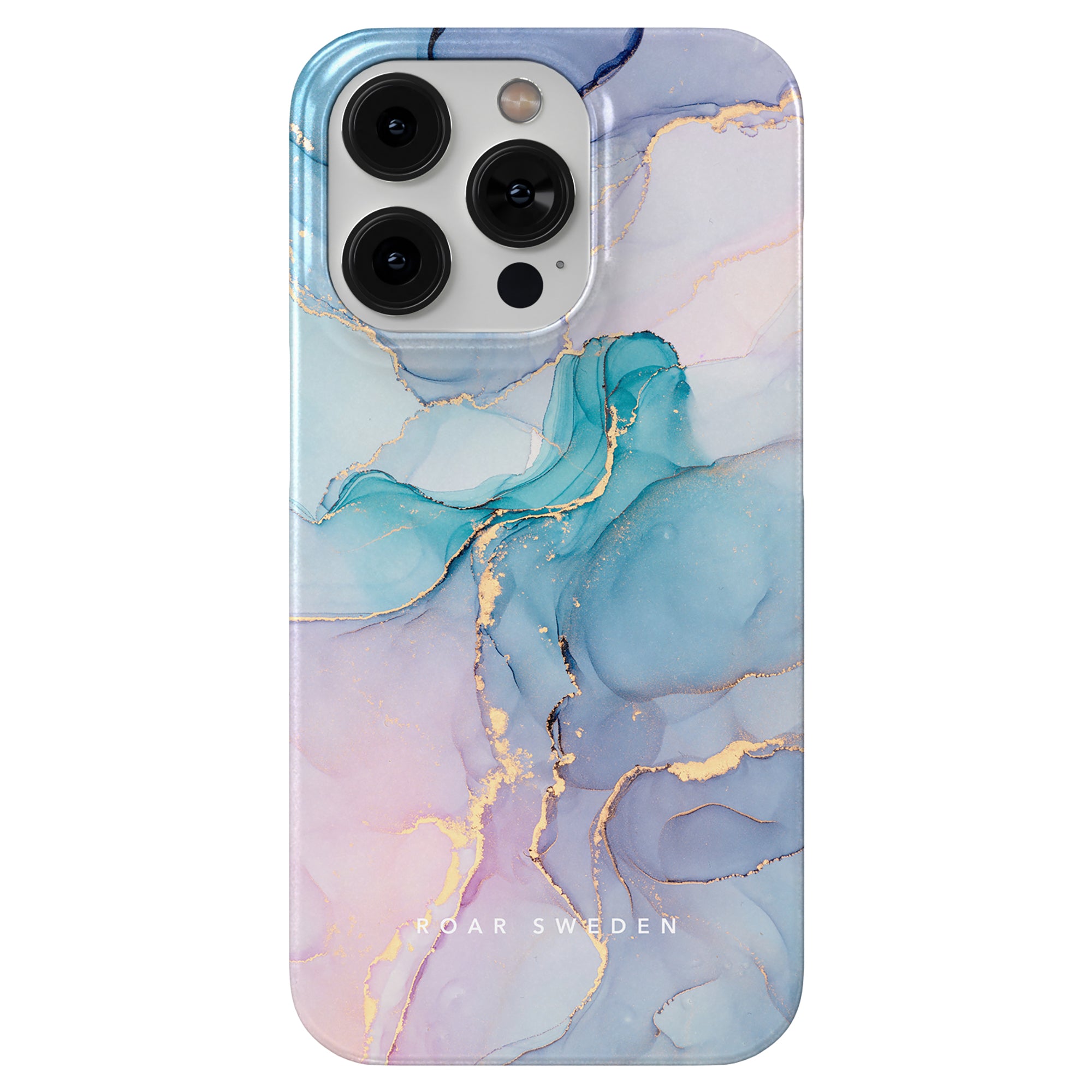 A blue and gold Swirl - Slim case by Roar Sweden for the iPhone 11, offering stylish skydd.