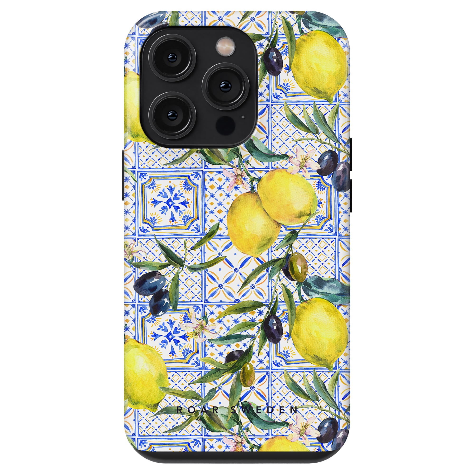Amalfi - Tough Case with a waterproof lemon and tile pattern design, featuring cutouts for camera lenses.
