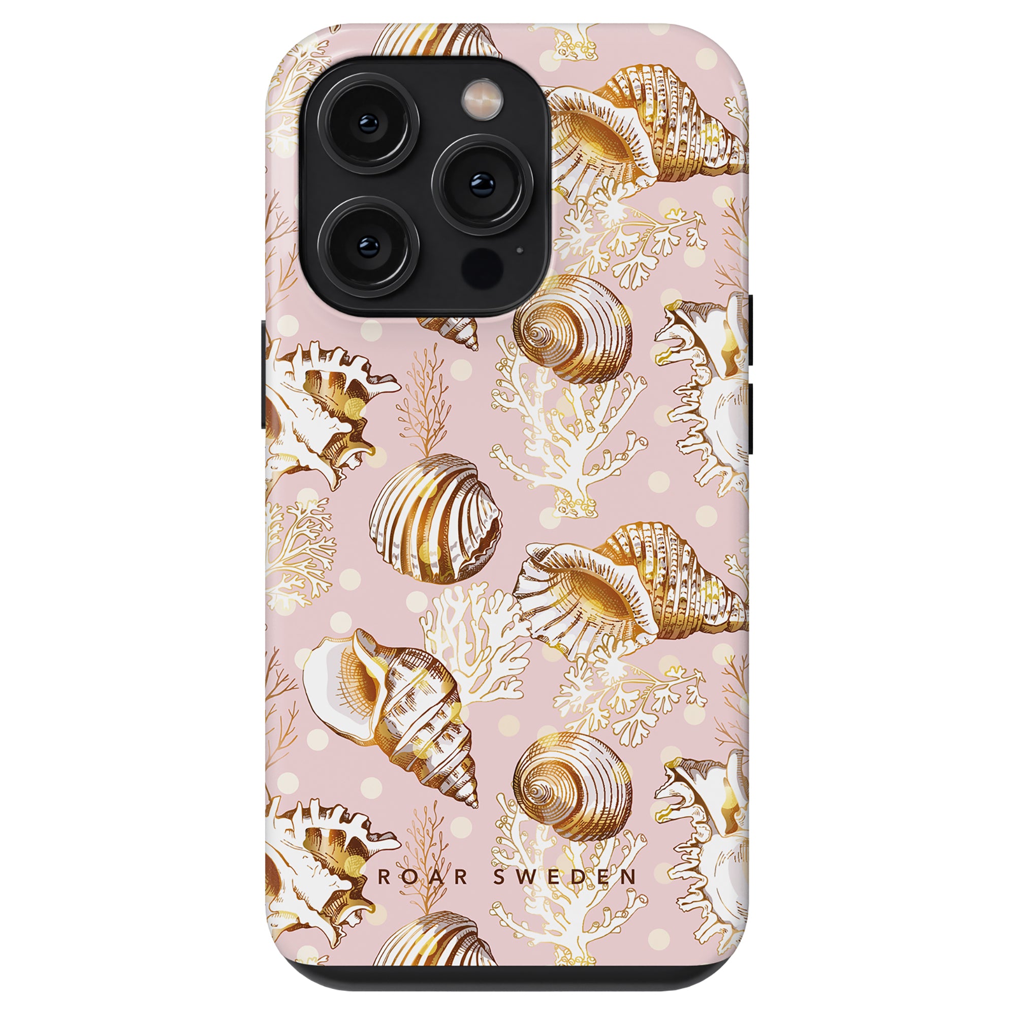 A Bivalvia - Tough Case from the ocean collection with a seashell pattern design and cutouts for the camera lenses.