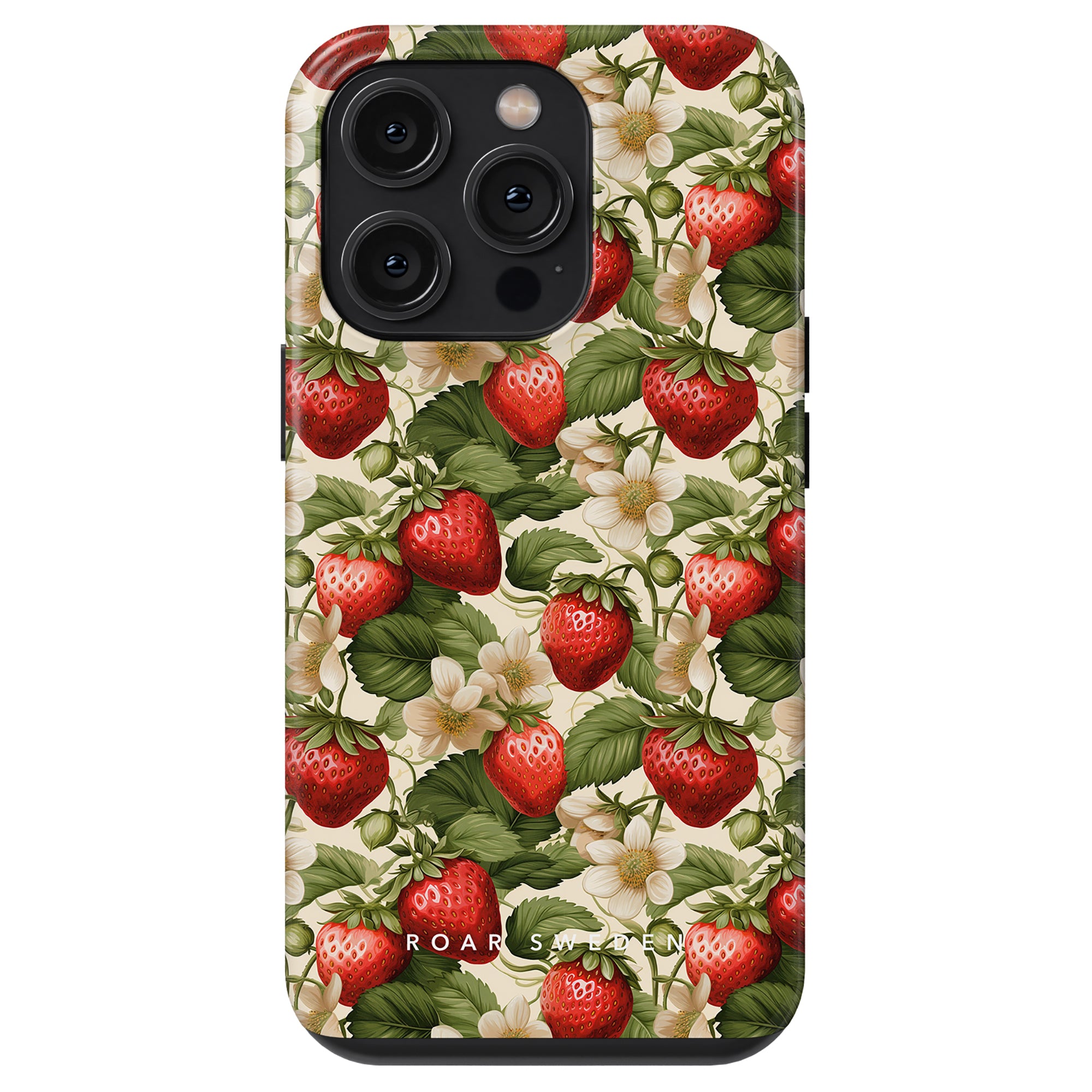 Smartphone Strawberries - Tough Case with strawberry and flower pattern design, featuring camera cutouts.