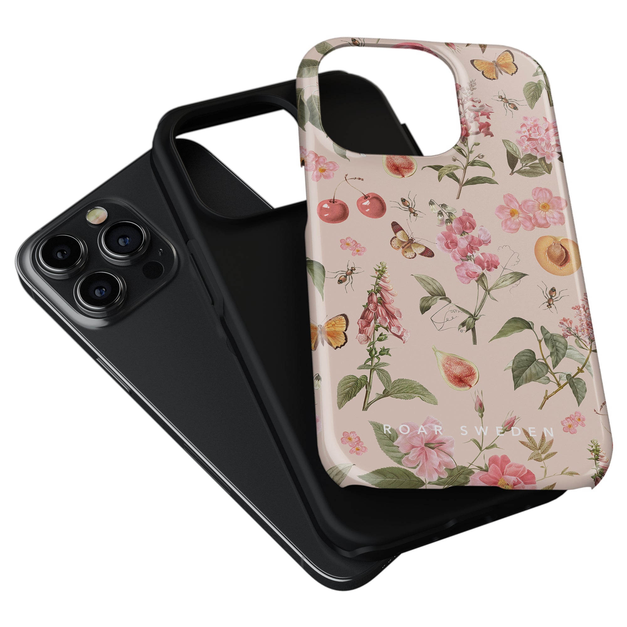 Romantic Spring - Tough Case smartphone with a floral-patterned case featuring blooming flowers next to it.