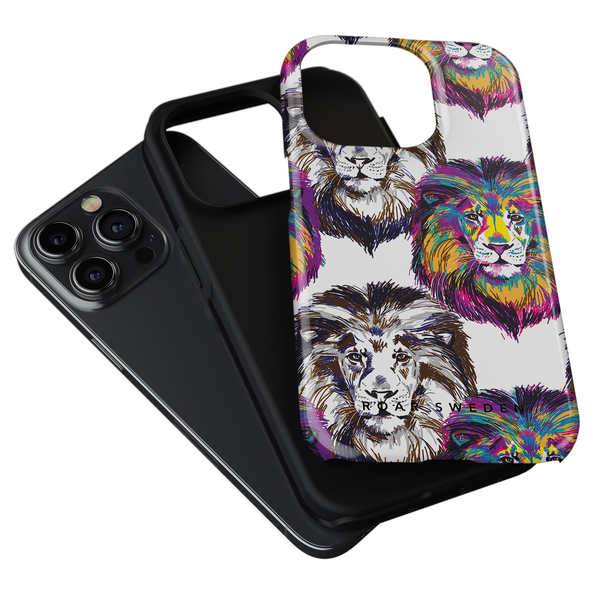 A smartphone with a Simba - Tough Case next to a plain black case, positioned on a white background.