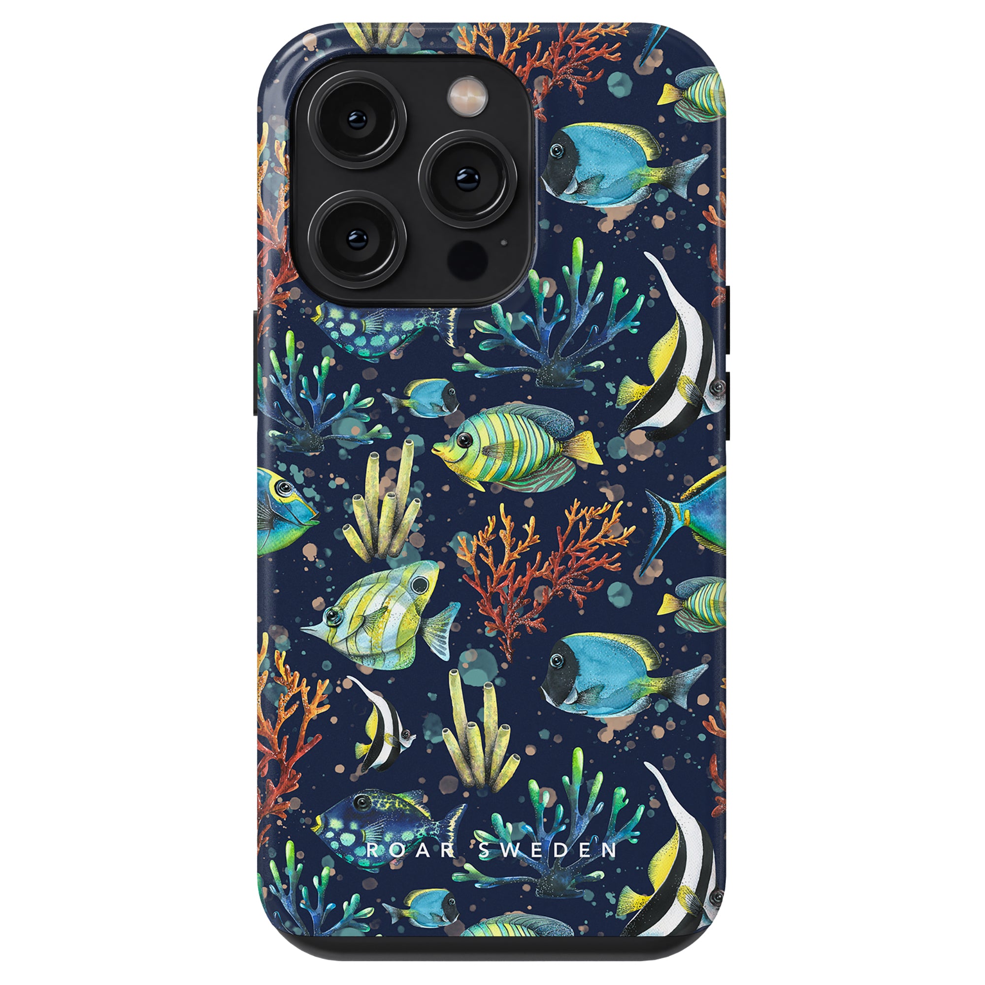 A tough case with an underwater sea life design featuring colorful Tropical Fish and coral.