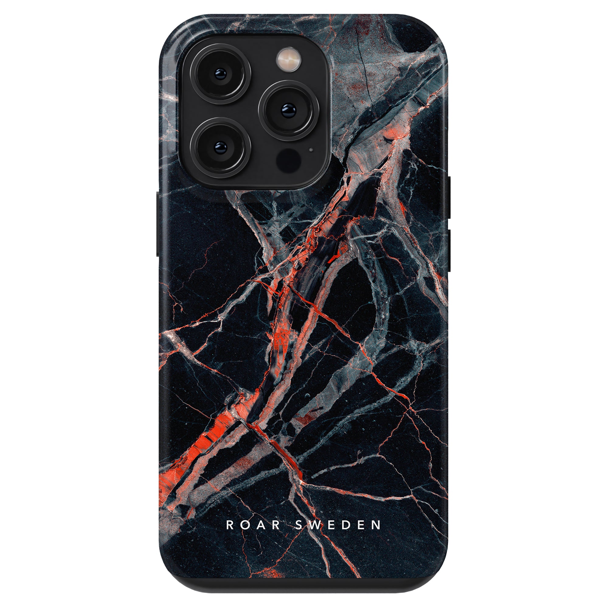 Ett svart och röd marmordesign Veins - Tufft fodral för iPhone 11 Pro med förbättrat smartphoneskydd.