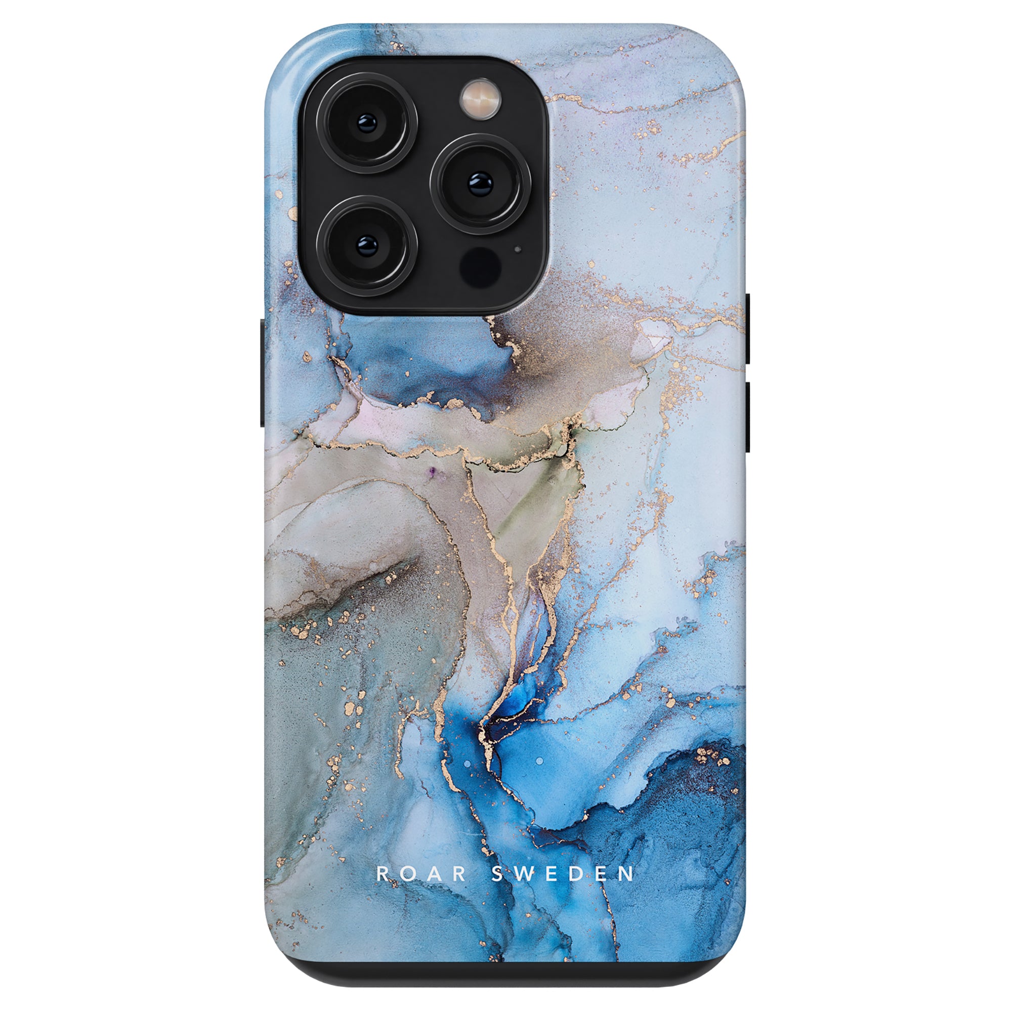 Ett tufft fodral med en blå och guldmarmordesign inspirerad av vågorna i havet, perfekt för iPhone 11 Pro. Denna Waves - Tough Case är gjord av