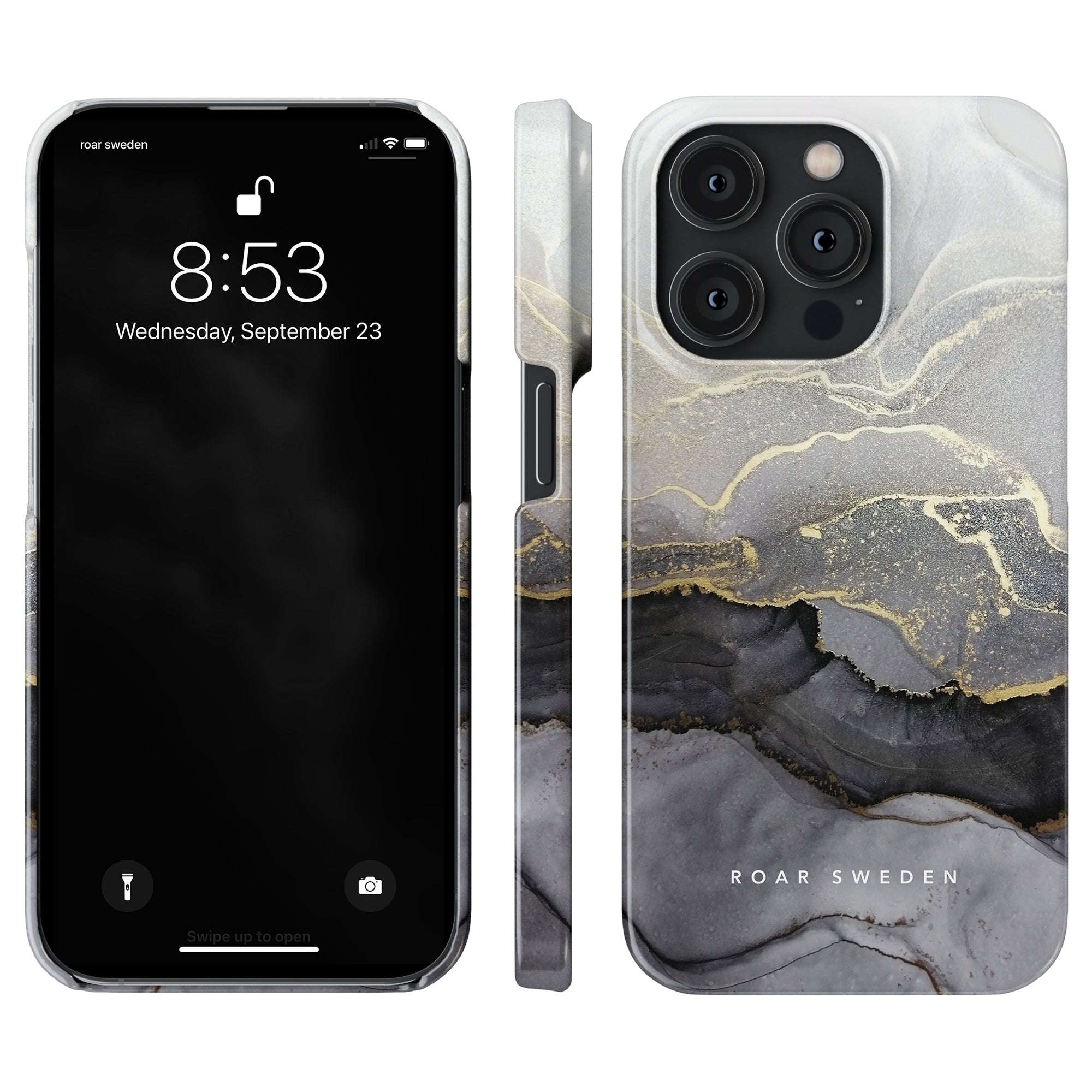An elegant black and gold marble Sparkle - Slim case for the iPhone 11, perfect for adding a touch of sparkle to your smartphone.