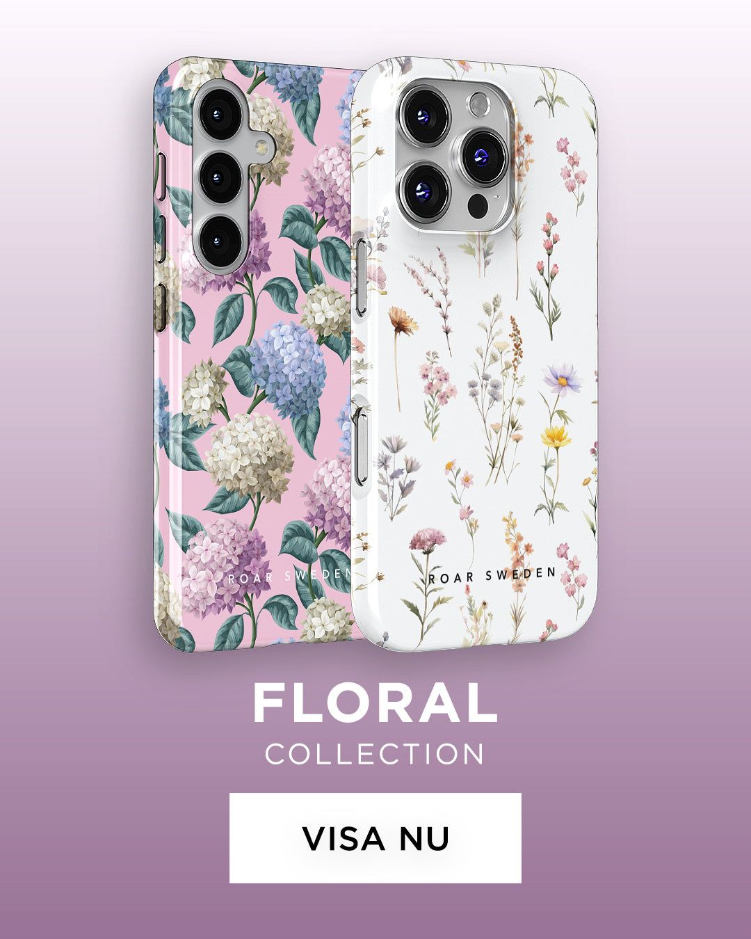 A collection of smartphone cases with vibrant floral patterns.