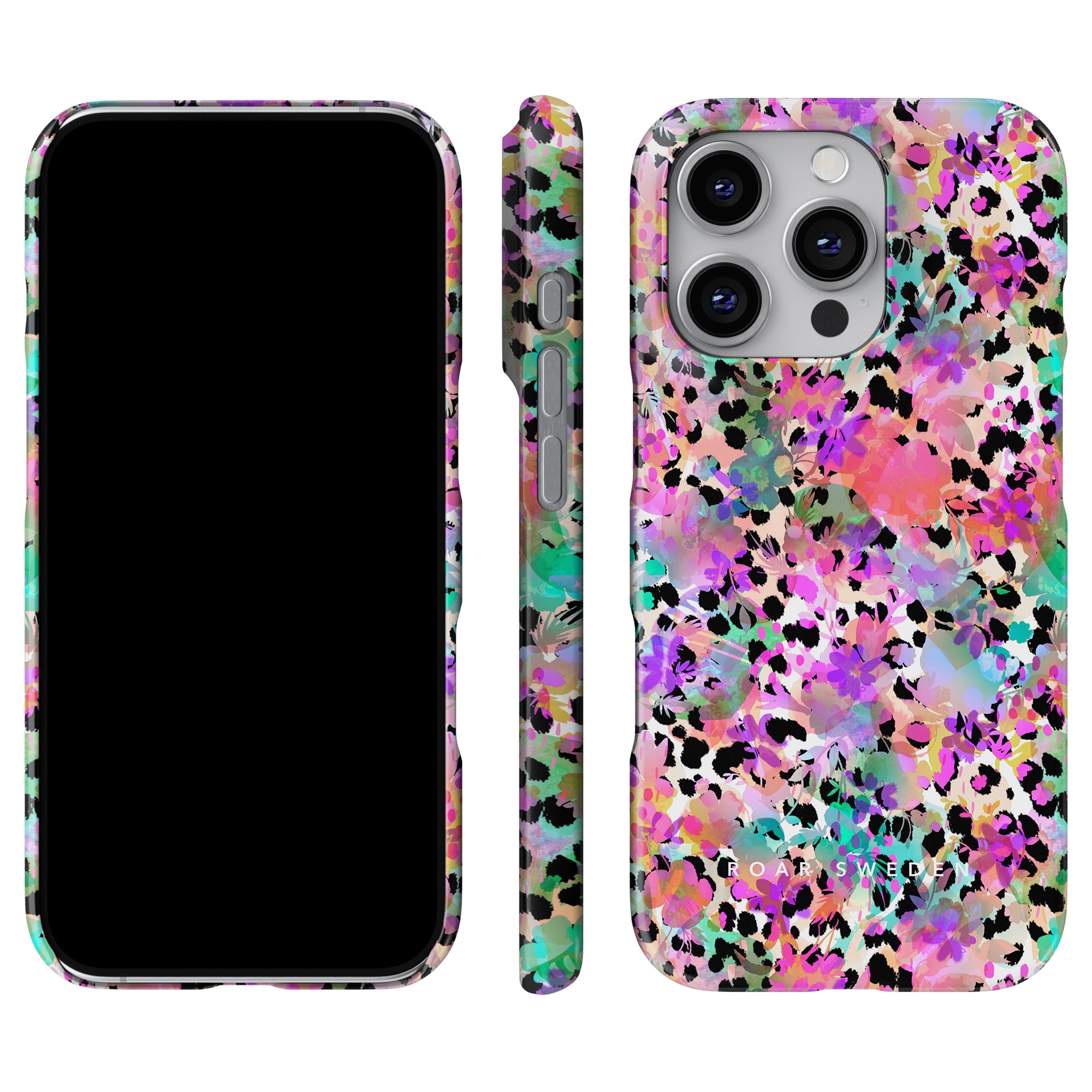 a phone case with a colorful leopard print