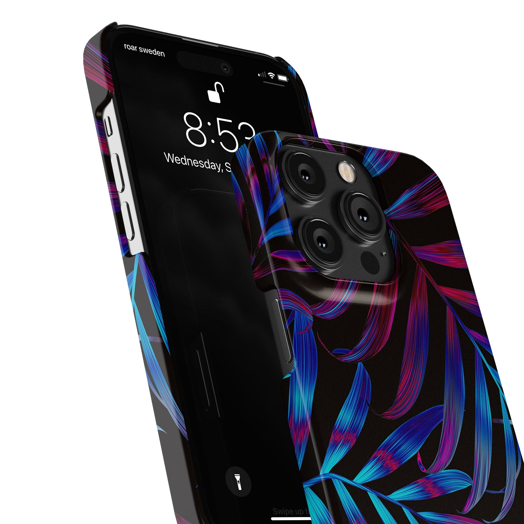 Ett Bioluminescent Printeers iPhone 11-fodral med en tropisk lövdesign.