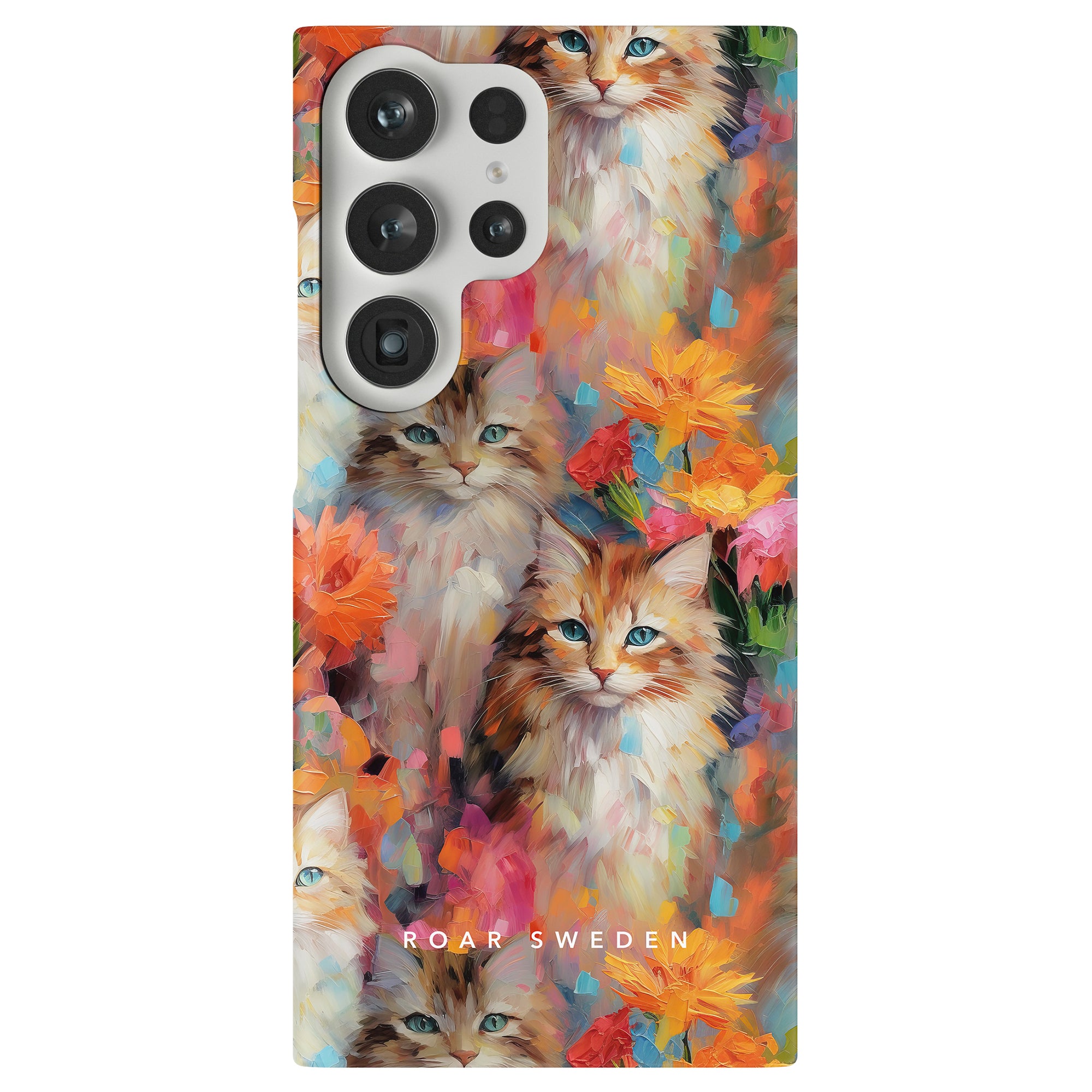 Flower Kitty - Smal fodral för katter som poserar med livfulla blommor på ett elegant telefonfodral.