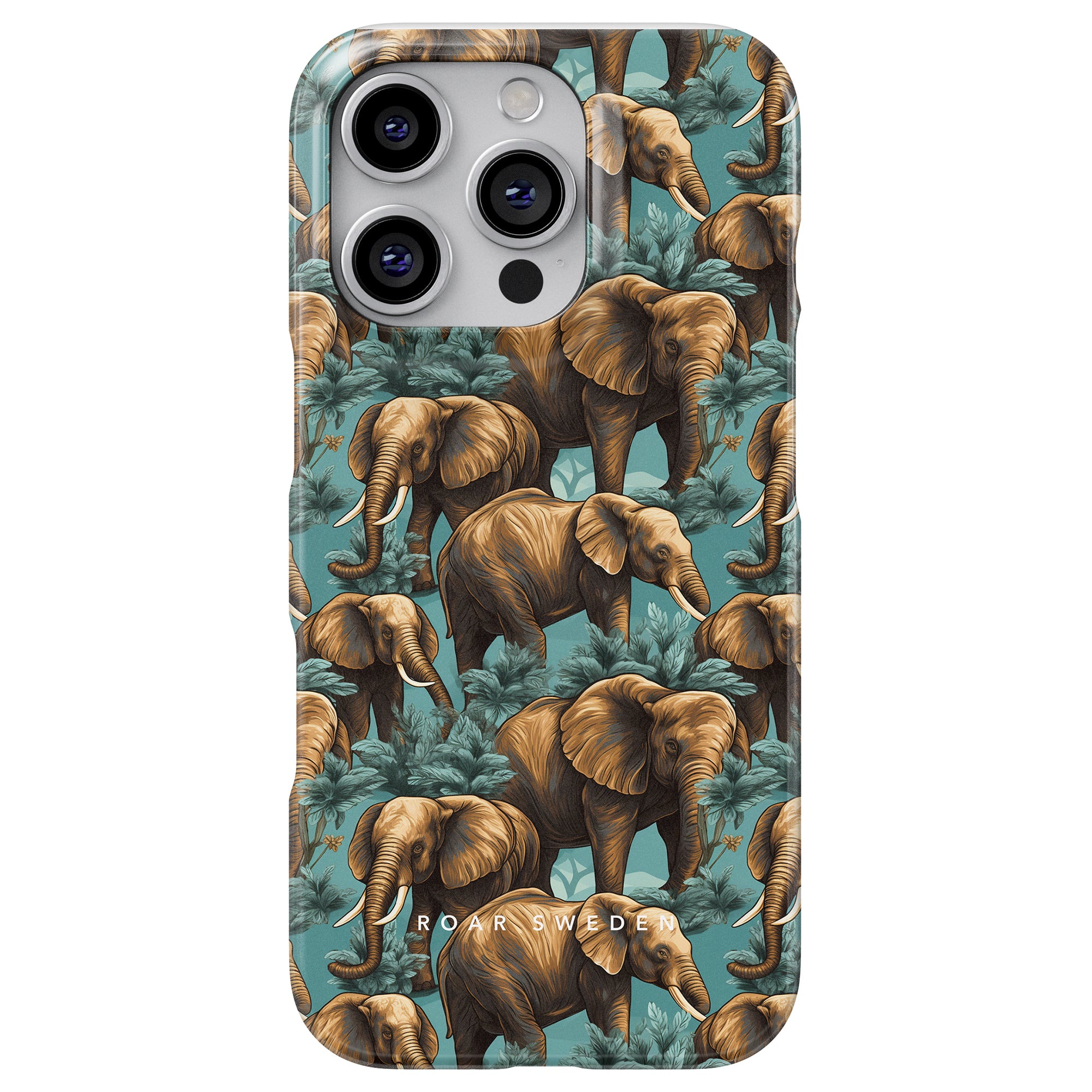 Vi presenterar Hathi - Slim-fodralet, ett telefontillbehör prydd med ett förtrollande mönster av illustrerade elefanter mot en livlig grön bakgrund. Detta utsökta föremål från vår Safari Collection av elefantdesign kombinerar perfekt stil och skydd.