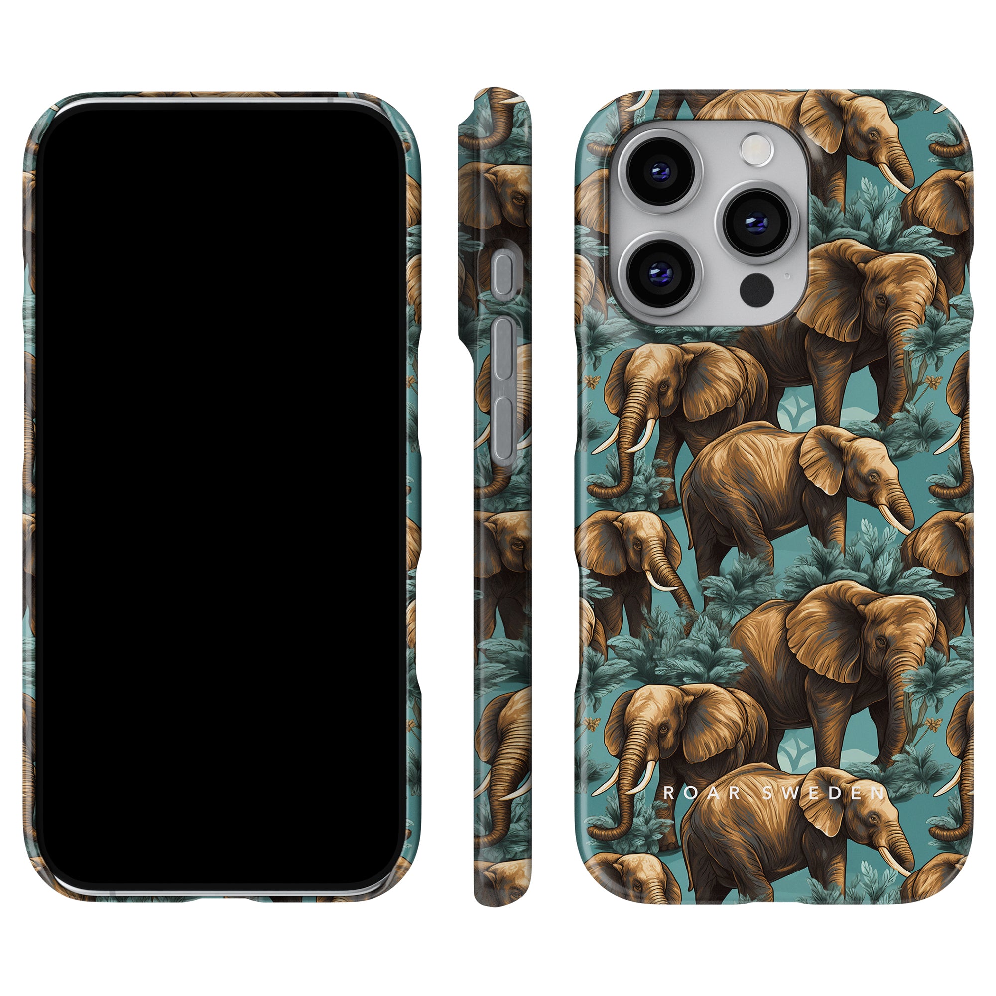 Utforska Hathi Slim Case från Safari Collection, med en slående design med många elefanter mot rik grönska. Detta smartphonefodral ramar elegant in telefonens skärm och fångar elefanternas storhet i alla aspekter.