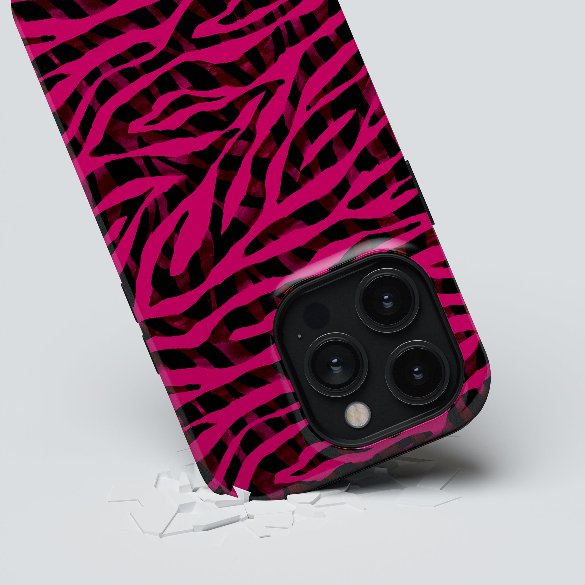 Ett rosa och svart zebratryck Pimp Tiger - Tufft fodral till iPhone 11.