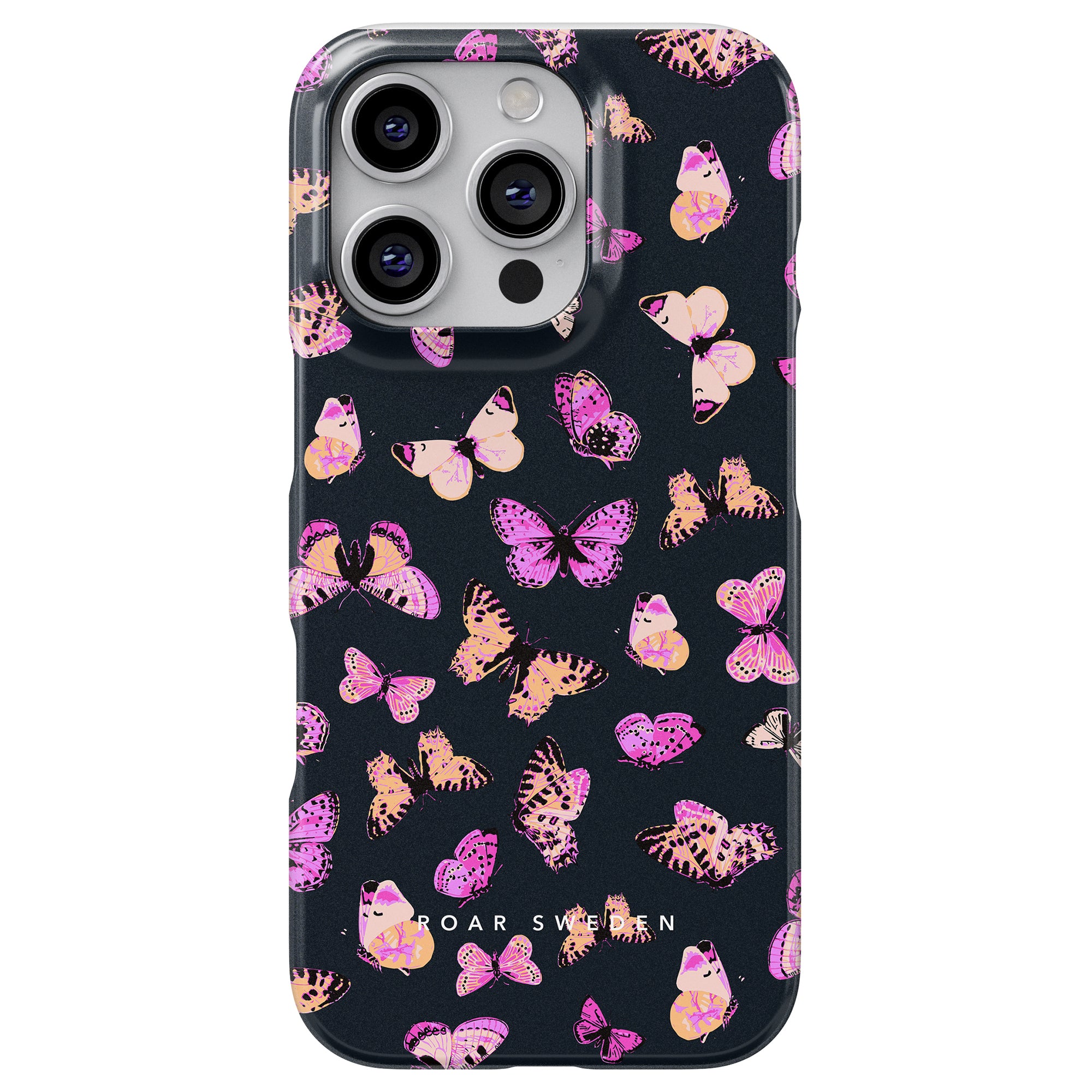 Vi presenterar vårt Pink Butterflies Slim Case, en höjdpunkt i vår exotiska kollektion, med en elegant design med rosa och lila fjärilar som fint fladdrar mot en elegant svart bakgrund.