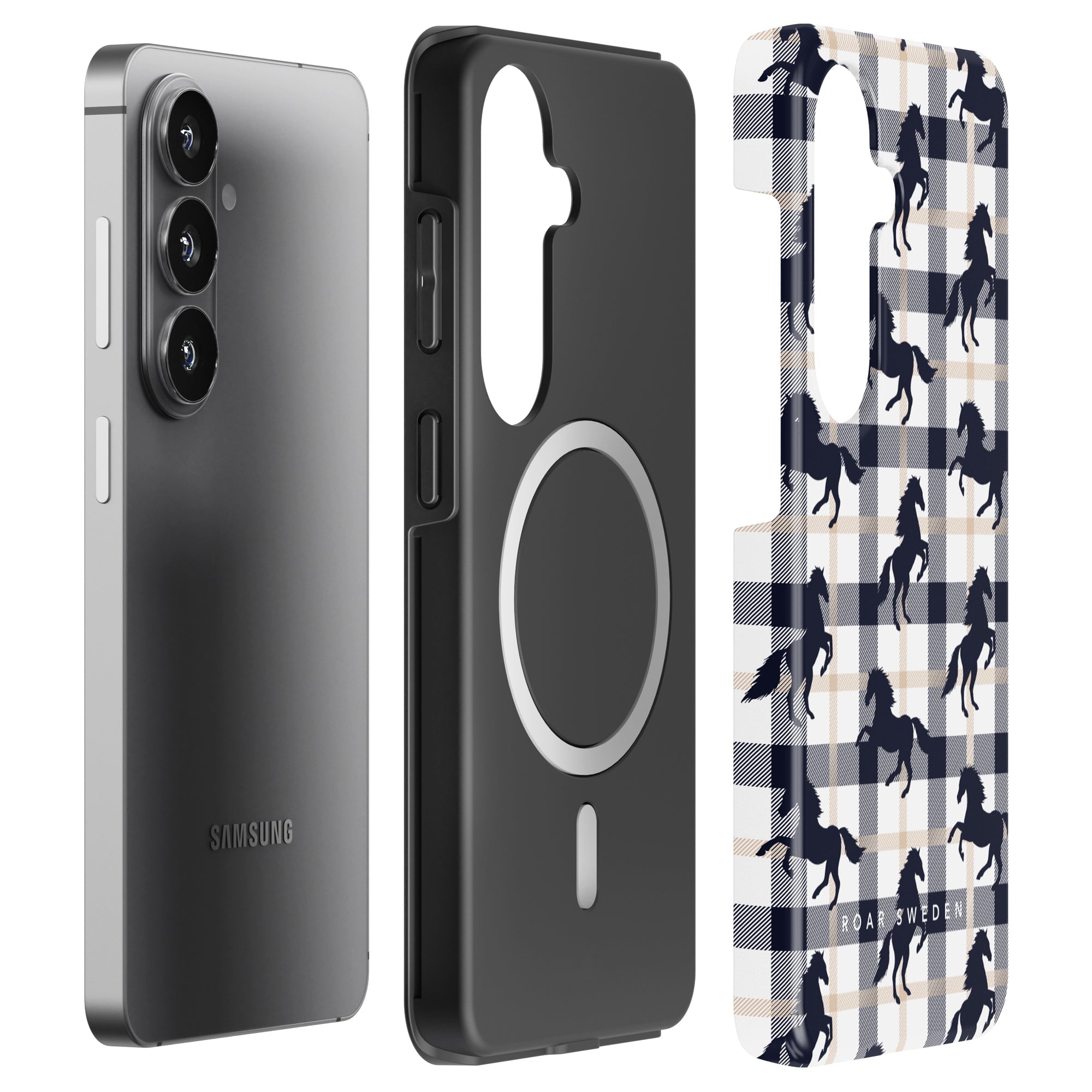 Plaid Horse White - Magnetic Tough Phone Case - Roar Sweden