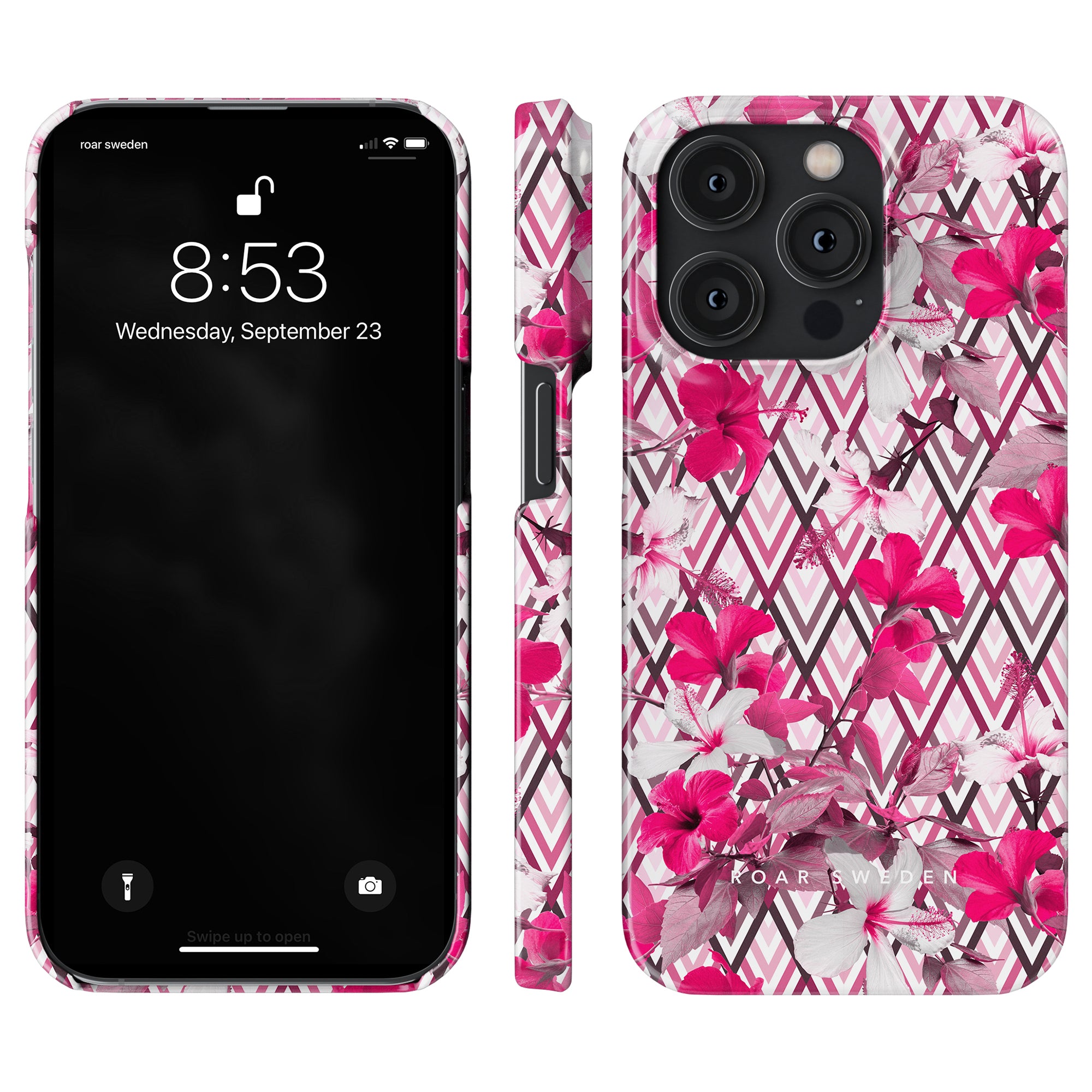 Rhombus - Smal fodral Rosa och vita blommor blommönster iphone 11 pro fodral.