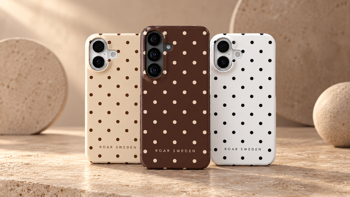 Roar Sweden dots – kollektionsbild med tre mobilskal