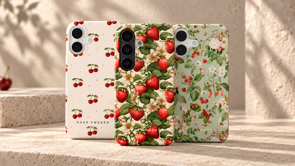 Roar Sweden FRUITS – tre mobilskal i kollektionens mönster för iPhone och Samsung