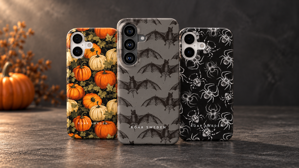 Roar Sweden HALLOWEEN – tre mobilskal i kollektionens mönster för iPhone och Samsung