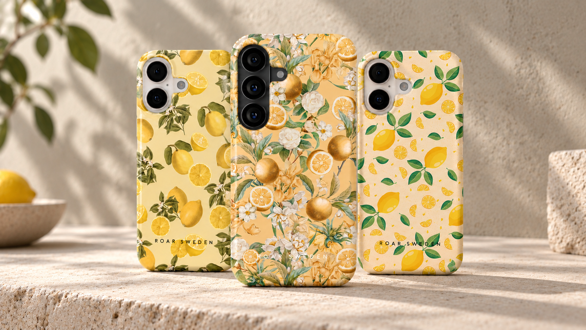 Roar Sweden LEMONS – tre mobilskal i kollektionens mönster för iPhone och Samsung