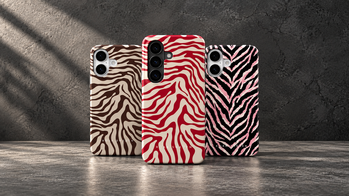 Roar Sweden zebra – kollektionsbild med tre mobilskal