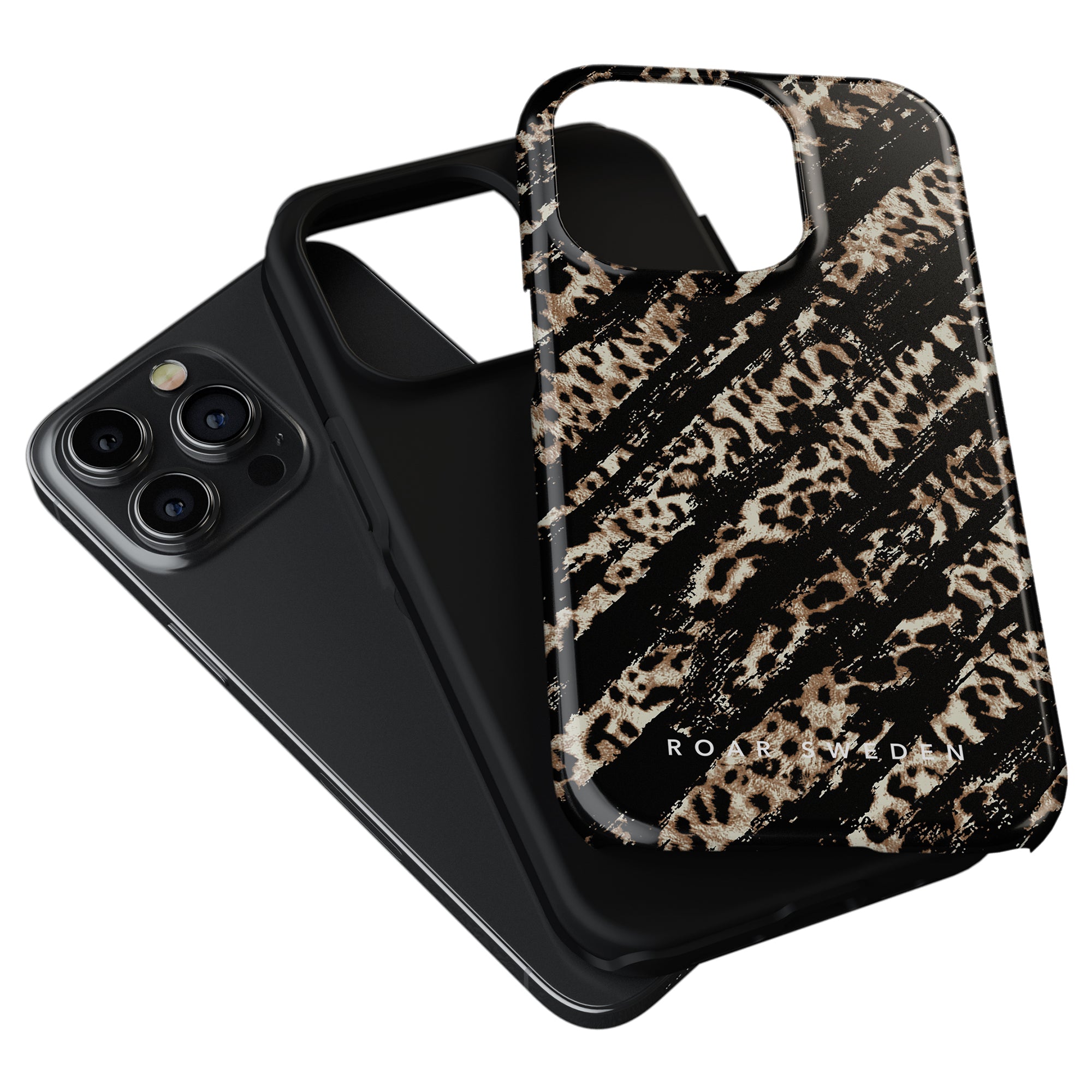 A black iPhone with a Claws tough case, featuring three camera lenses and the text "roar by eden" on the case.