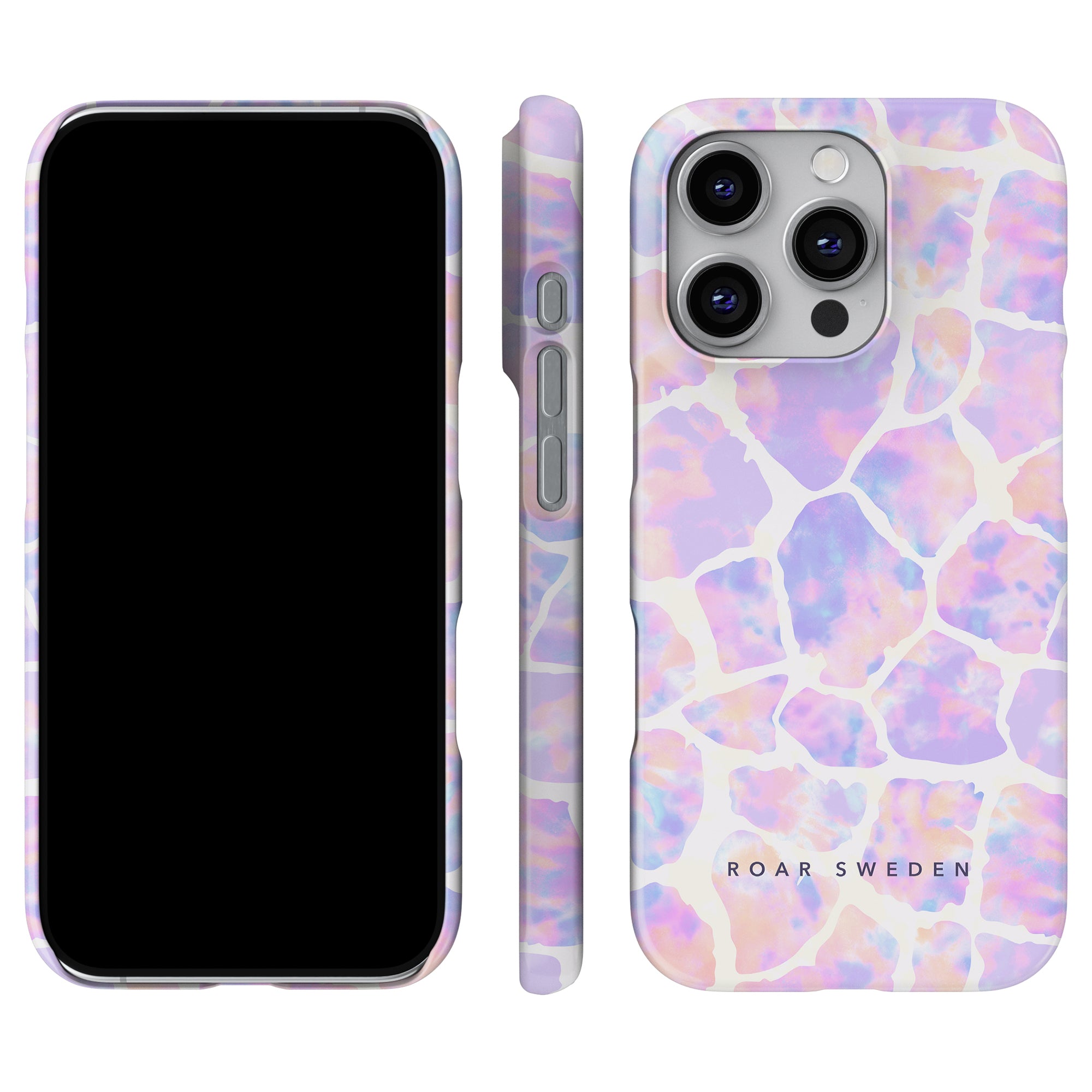 Tie Dye Giraffe Slim Case erbjuder en lugnande pastelldesign och visar upp ett giraffmönster från alla vinklar - fram, sida och bak. Det är den perfekta blandningen av stil och skydd för din smartphone från Roar Sweden.