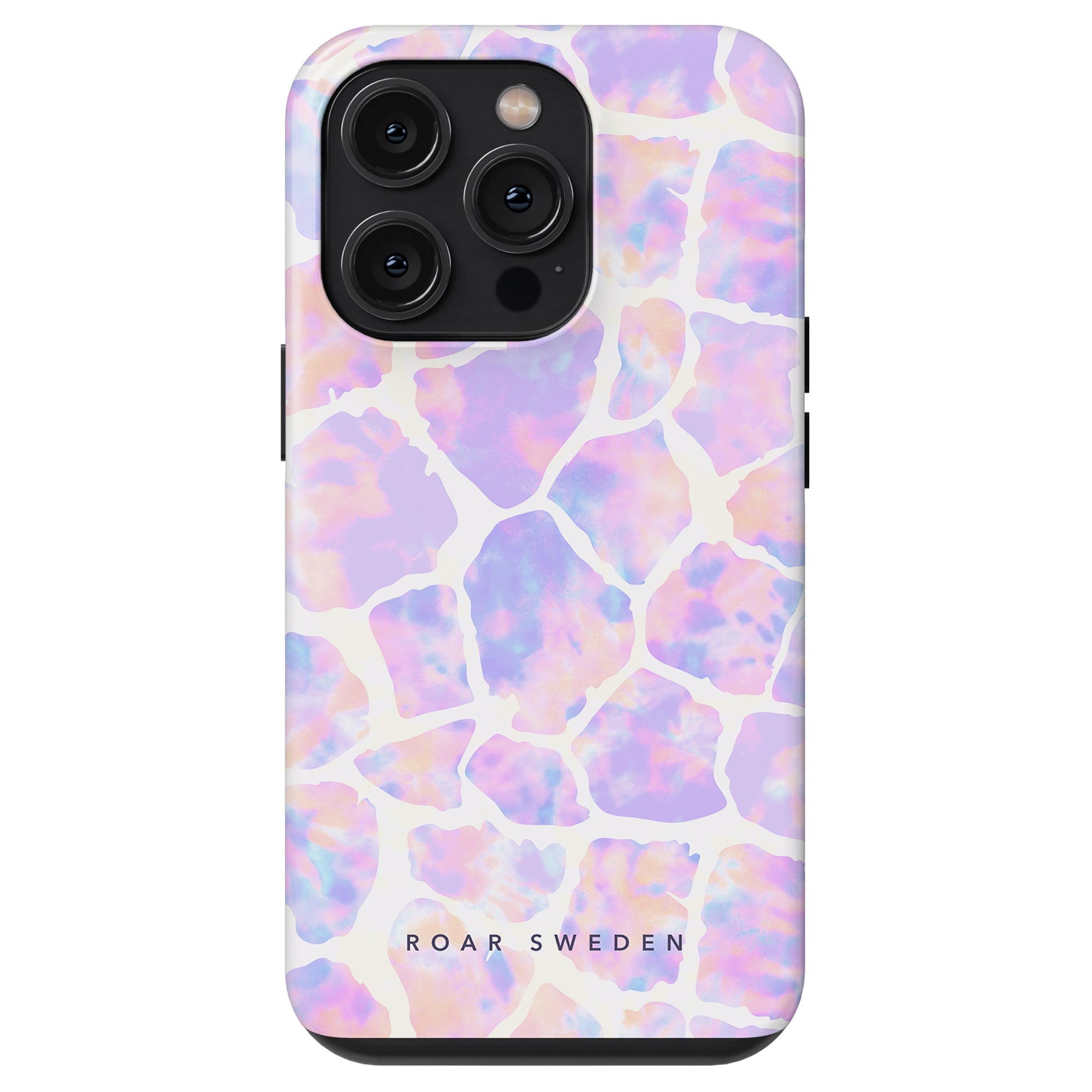 A Tie Dye Giraffe - Tough Case for the iPhone 11, featuring shades of pink and purple. Designed to be a tough case, it combines style with durability.