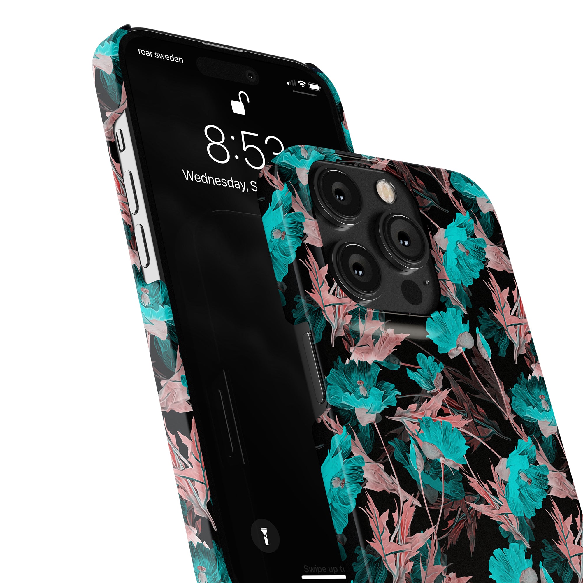 Ett svart och blått Turquoise Poppy - Slimt fodral för smartphonen.