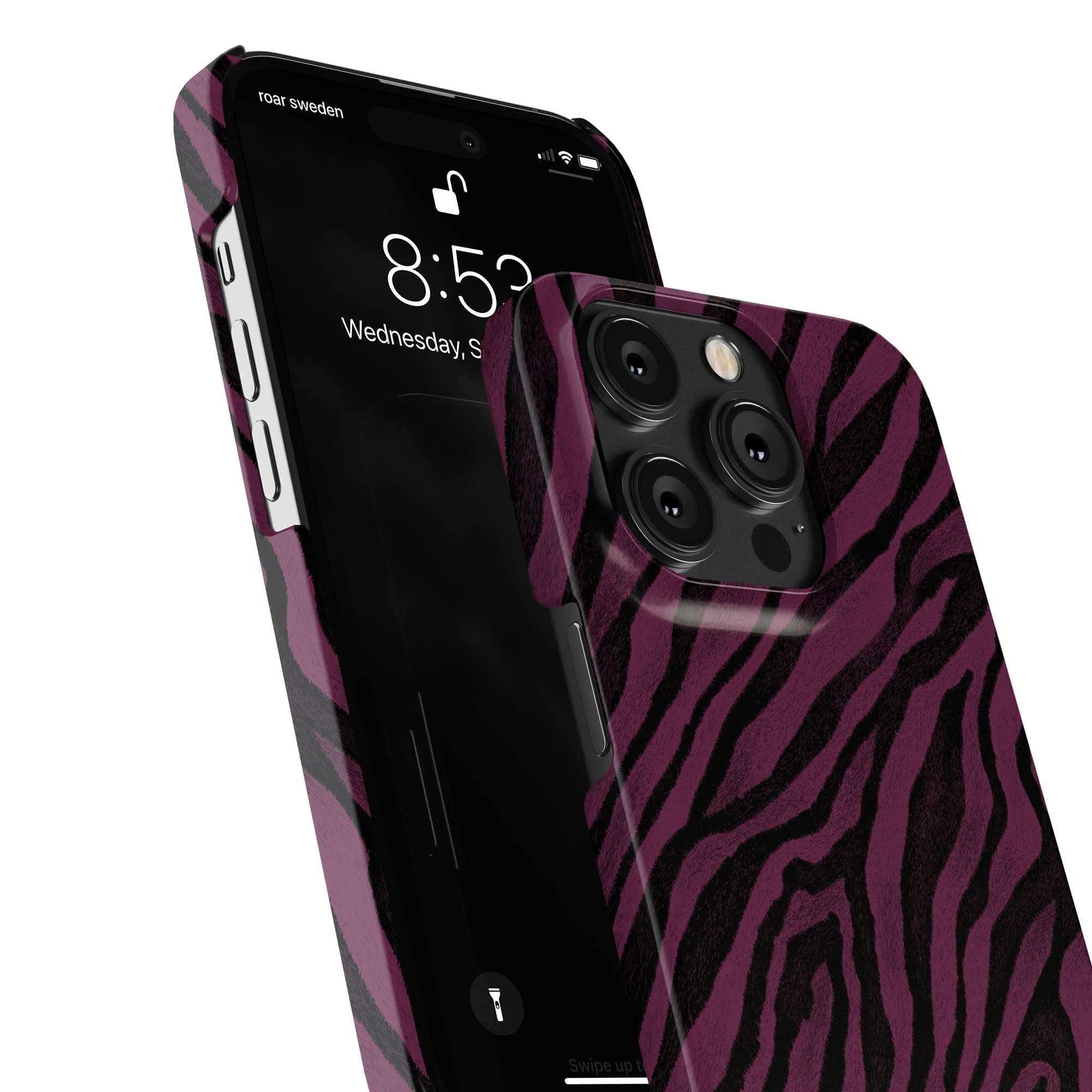 Ett Shiva - Slim fodral designat av Printeers, som ger både skydd och stil, i en slimmad och snygg design med lila och svart zebratryck för iPhone 11.